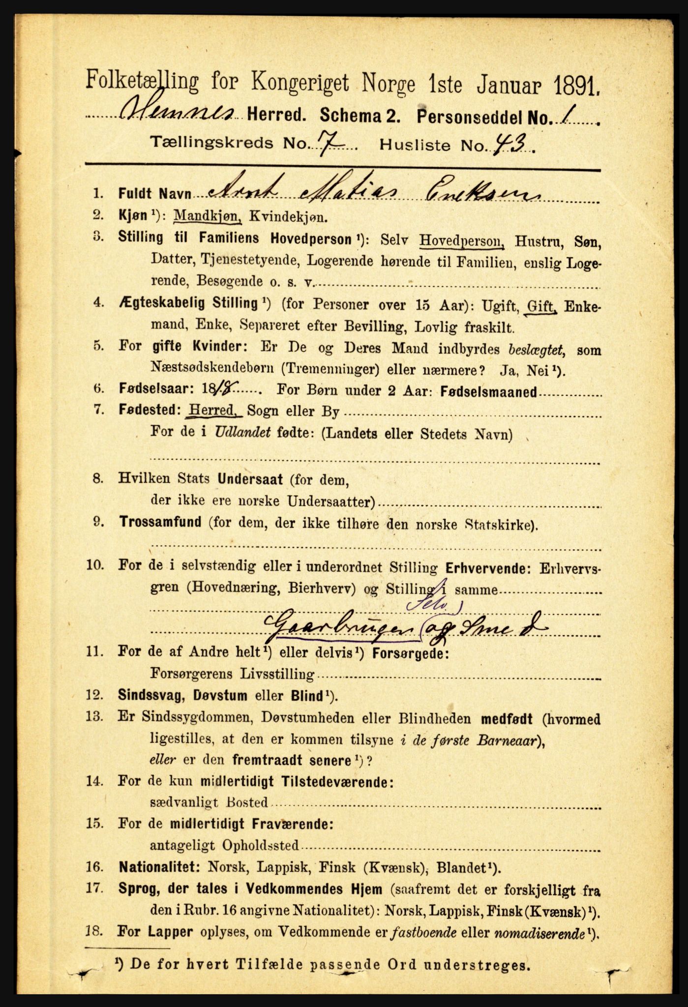 RA, 1891 census for 1832 Hemnes, 1891, p. 3520