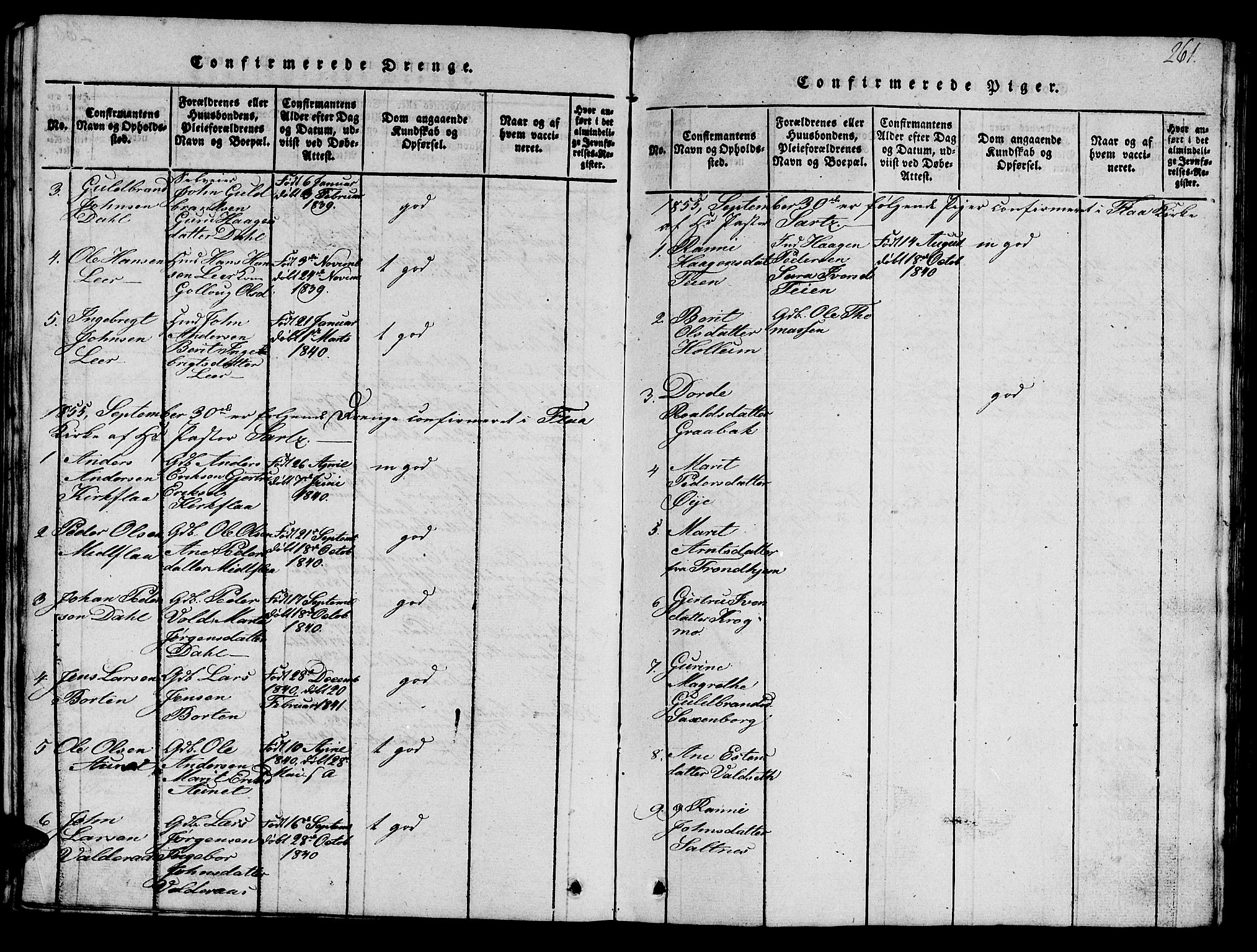 Ministerialprotokoller, klokkerbøker og fødselsregistre - Sør-Trøndelag, SAT/A-1456/693/L1121: Parish register (copy) no. 693C02, 1816-1869, p. 261