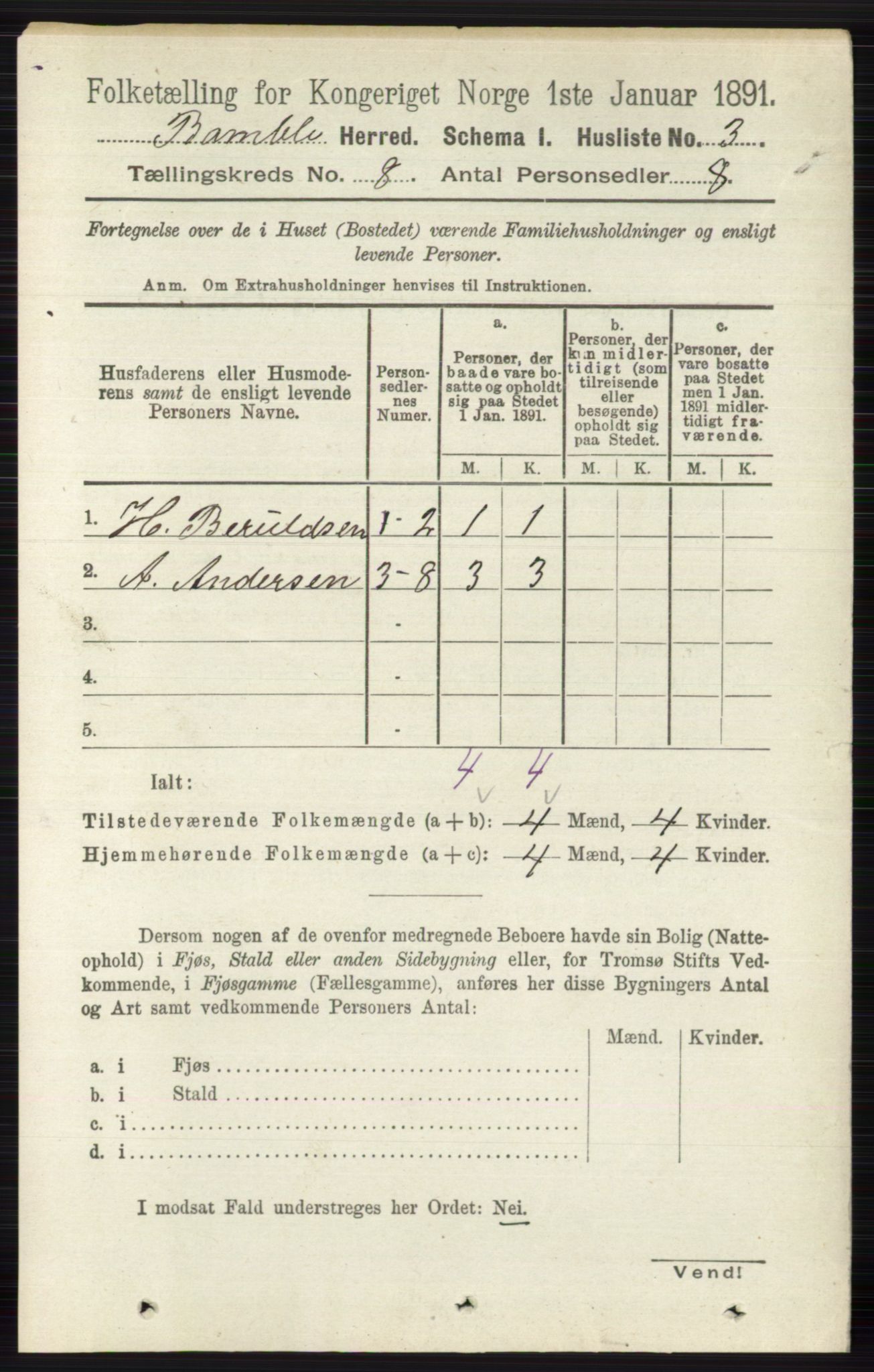 RA, 1891 census for 0814 Bamble, 1891, p. 3417