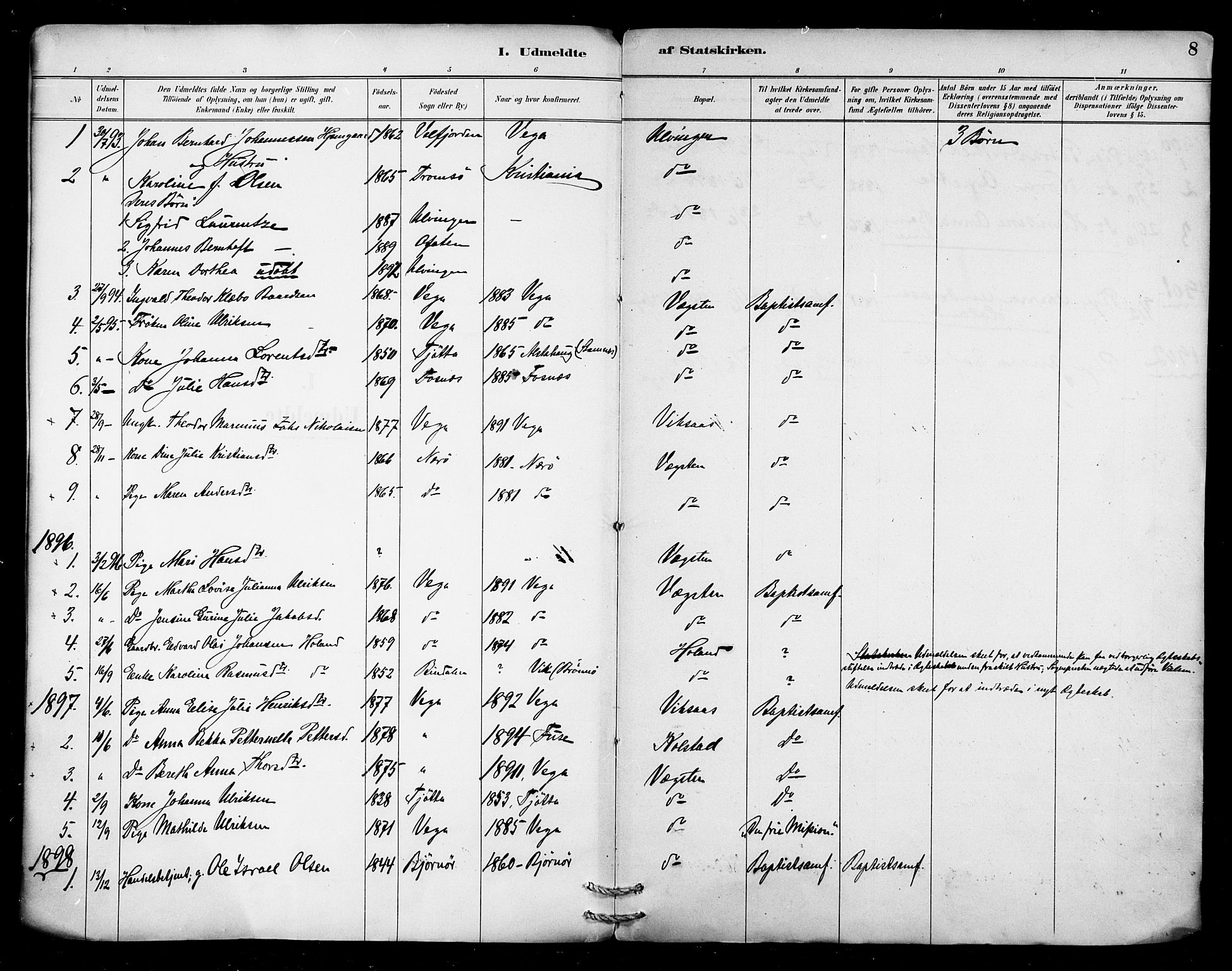 Ministerialprotokoller, klokkerbøker og fødselsregistre - Nordland, SAT/A-1459/816/L0243: Parish register (official) no. 816A09, 1893-1902, p. 8