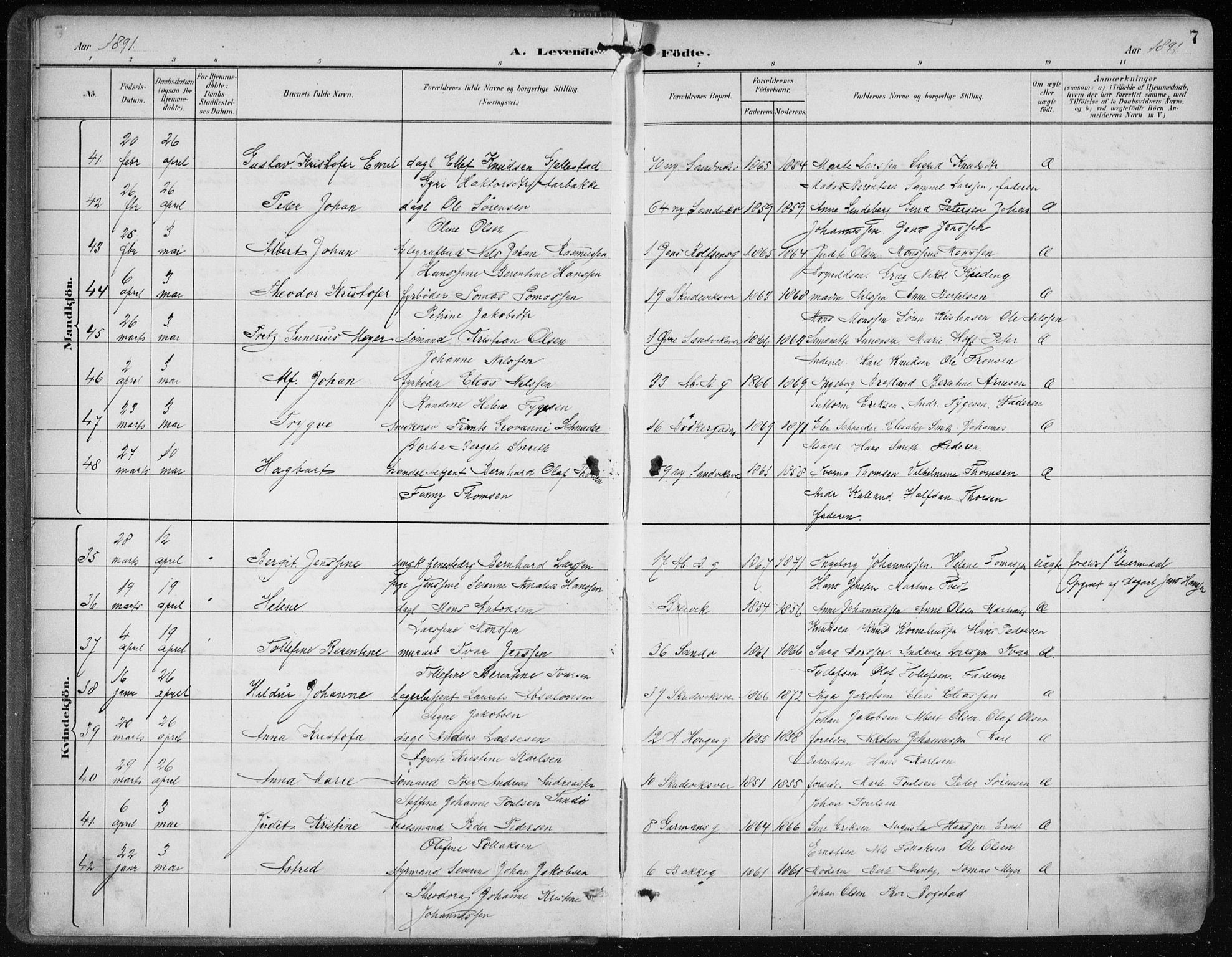 Sandviken Sokneprestembete, SAB/A-77601/H/Ha/L0005: Parish register (official) no. B 2, 1891-1901, p. 7