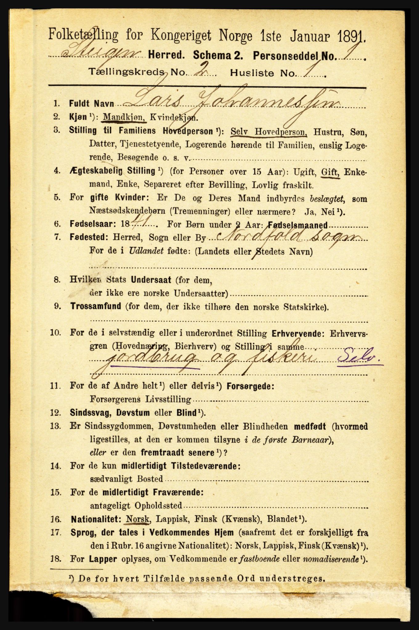 RA, 1891 census for 1848 Steigen, 1891, p. 652