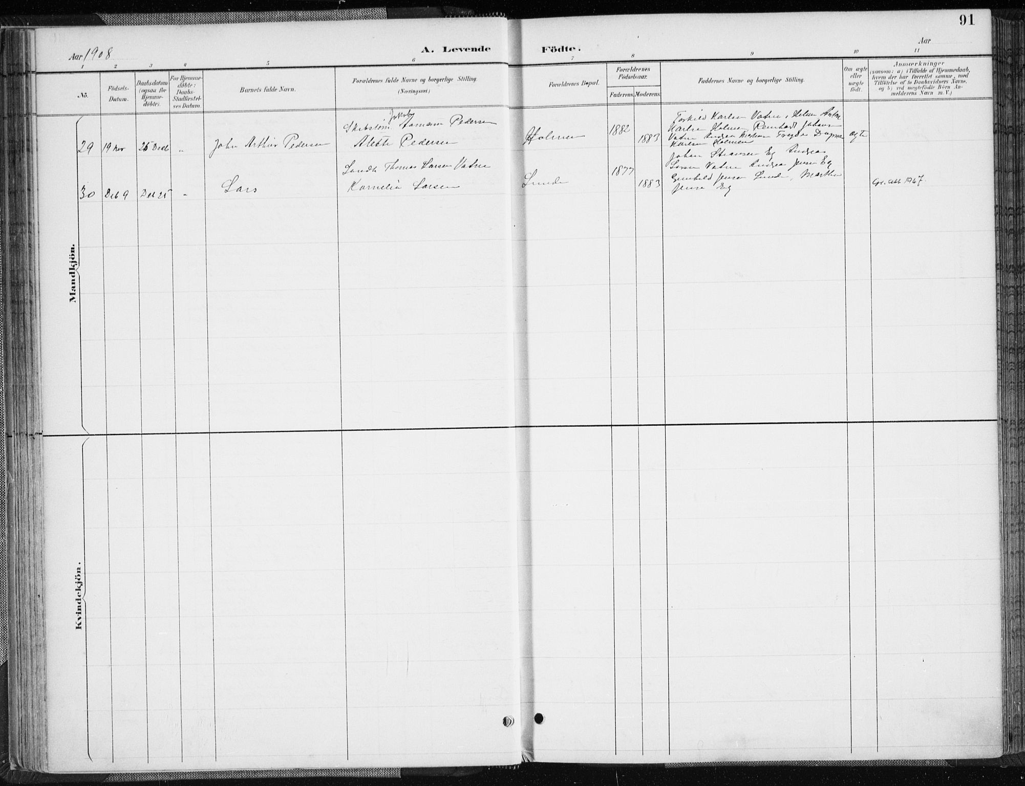 Søgne sokneprestkontor, AV/SAK-1111-0037/F/Fa/Fab/L0013: Parish register (official) no. A 13, 1892-1911, p. 91