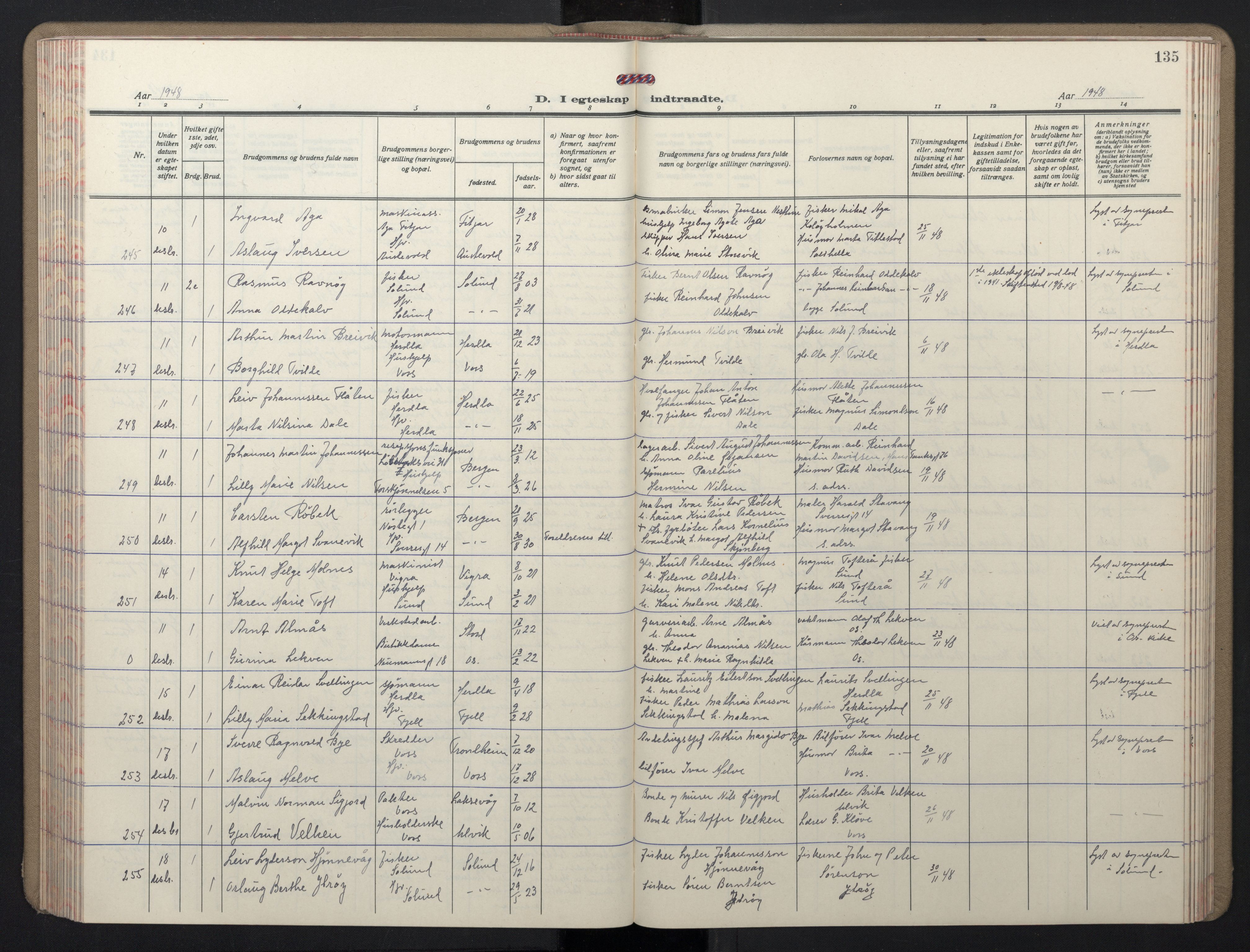 Domkirken sokneprestembete, SAB/A-74801/H/Hab/L0035: Parish register (copy) no. D 7, 1941-1953, p. 135