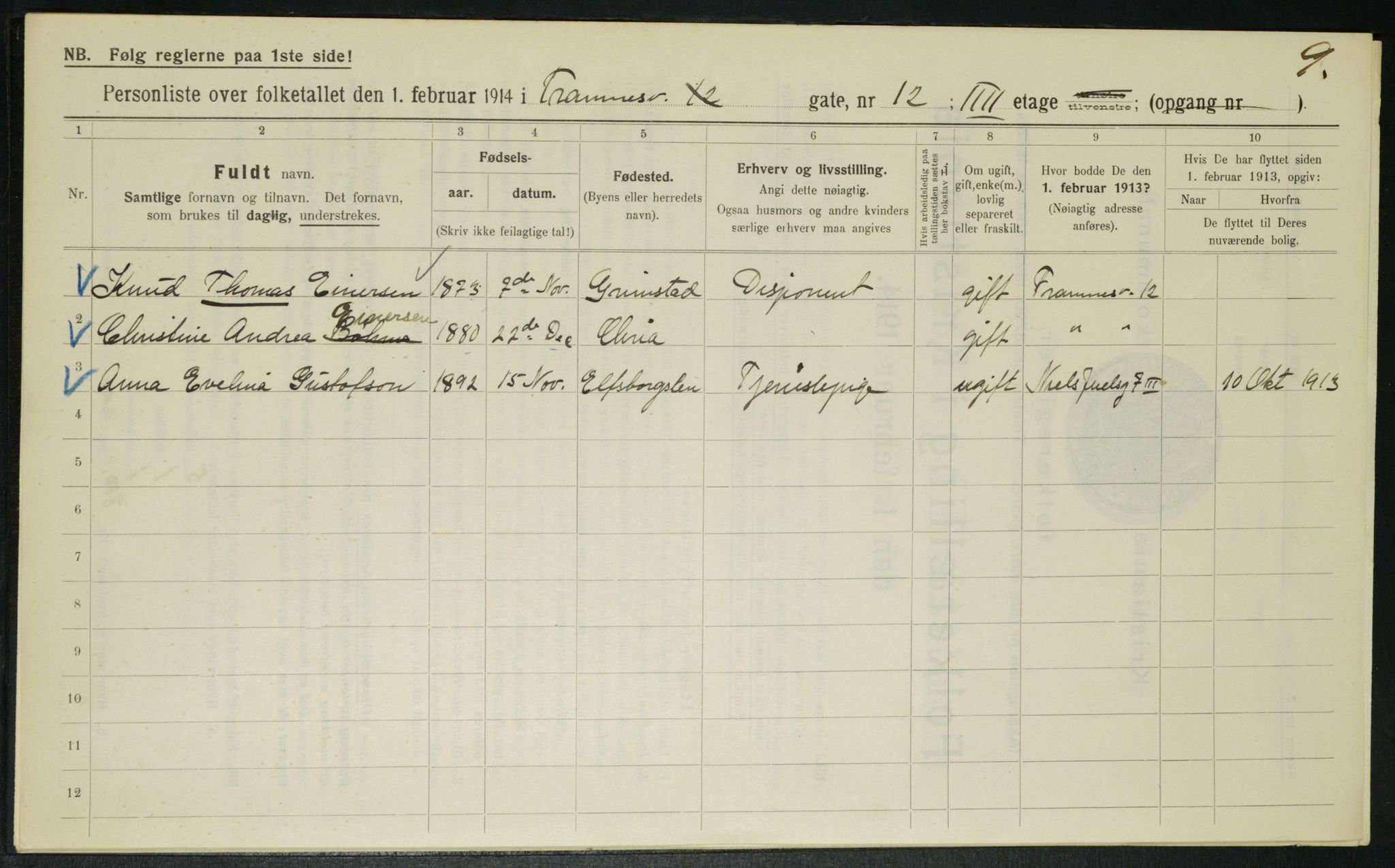 OBA, Municipal Census 1914 for Kristiania, 1914, p. 25626