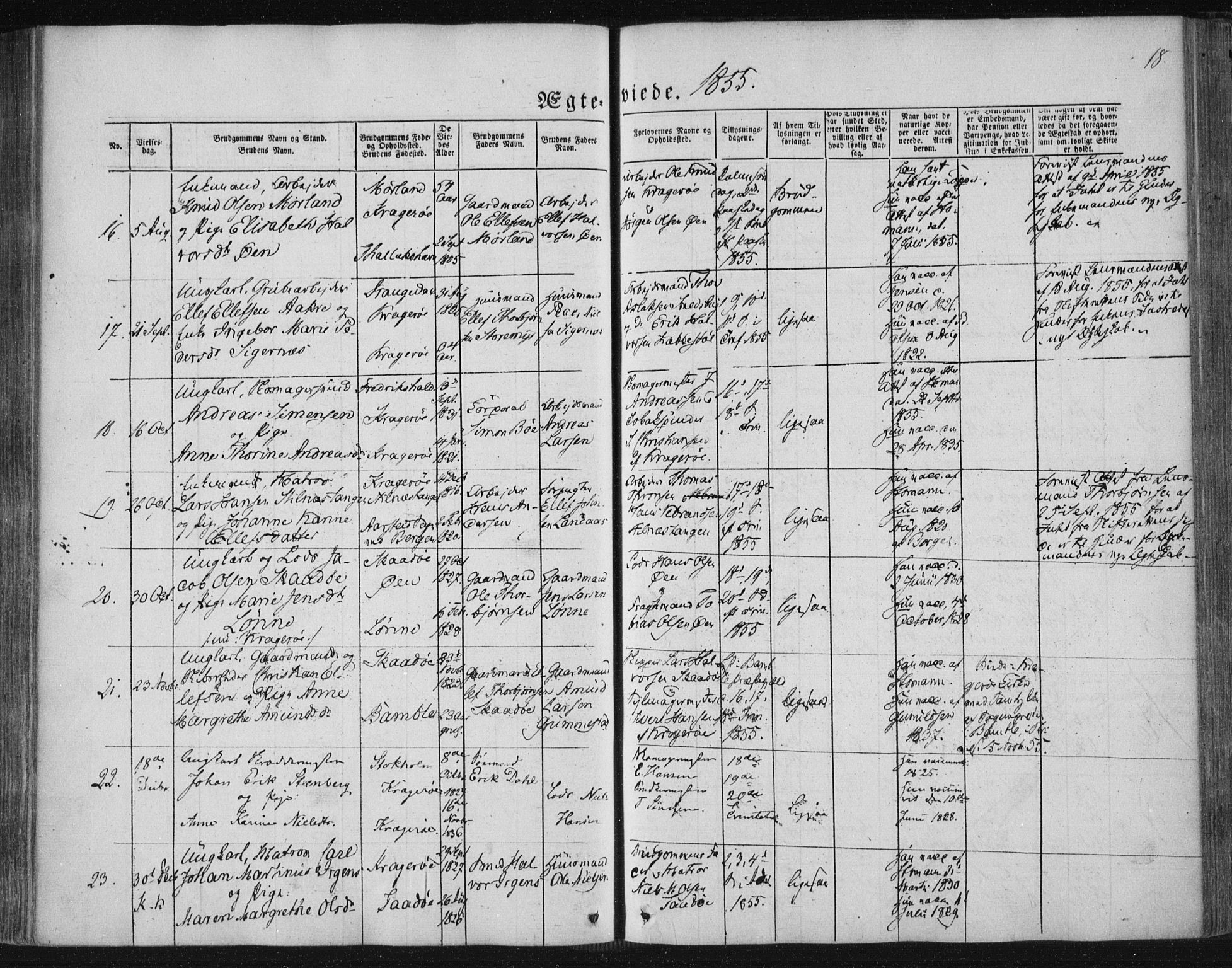 Kragerø kirkebøker, SAKO/A-278/F/Fa/L0006: Parish register (official) no. 6, 1847-1861, p. 18