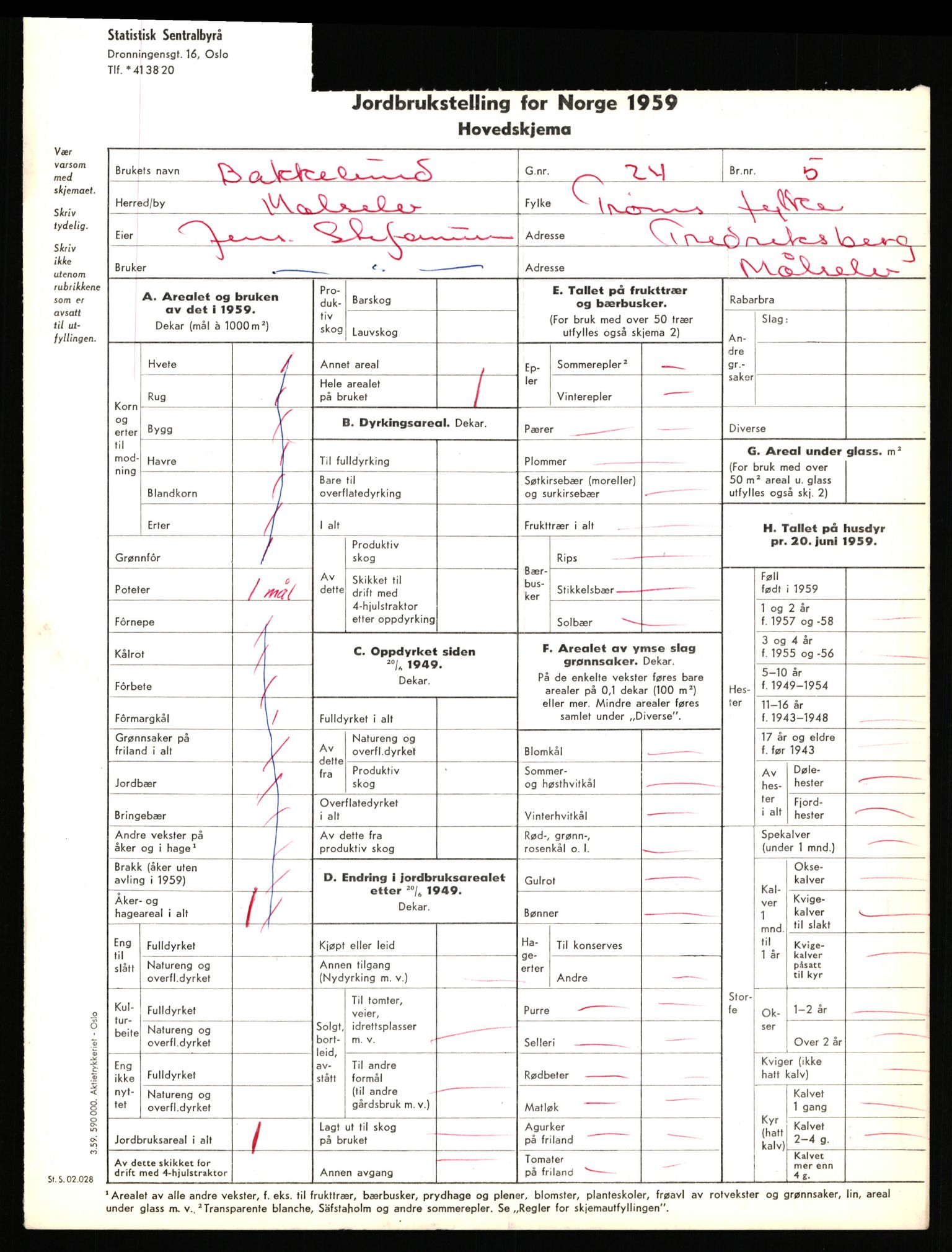 Statistisk sentralbyrå, Næringsøkonomiske emner, Jordbruk, skogbruk, jakt, fiske og fangst, AV/RA-S-2234/G/Gd/L0656: Troms: 1924 Målselv (kl. 0-3) og 1925 Sørreisa, 1959, p. 60