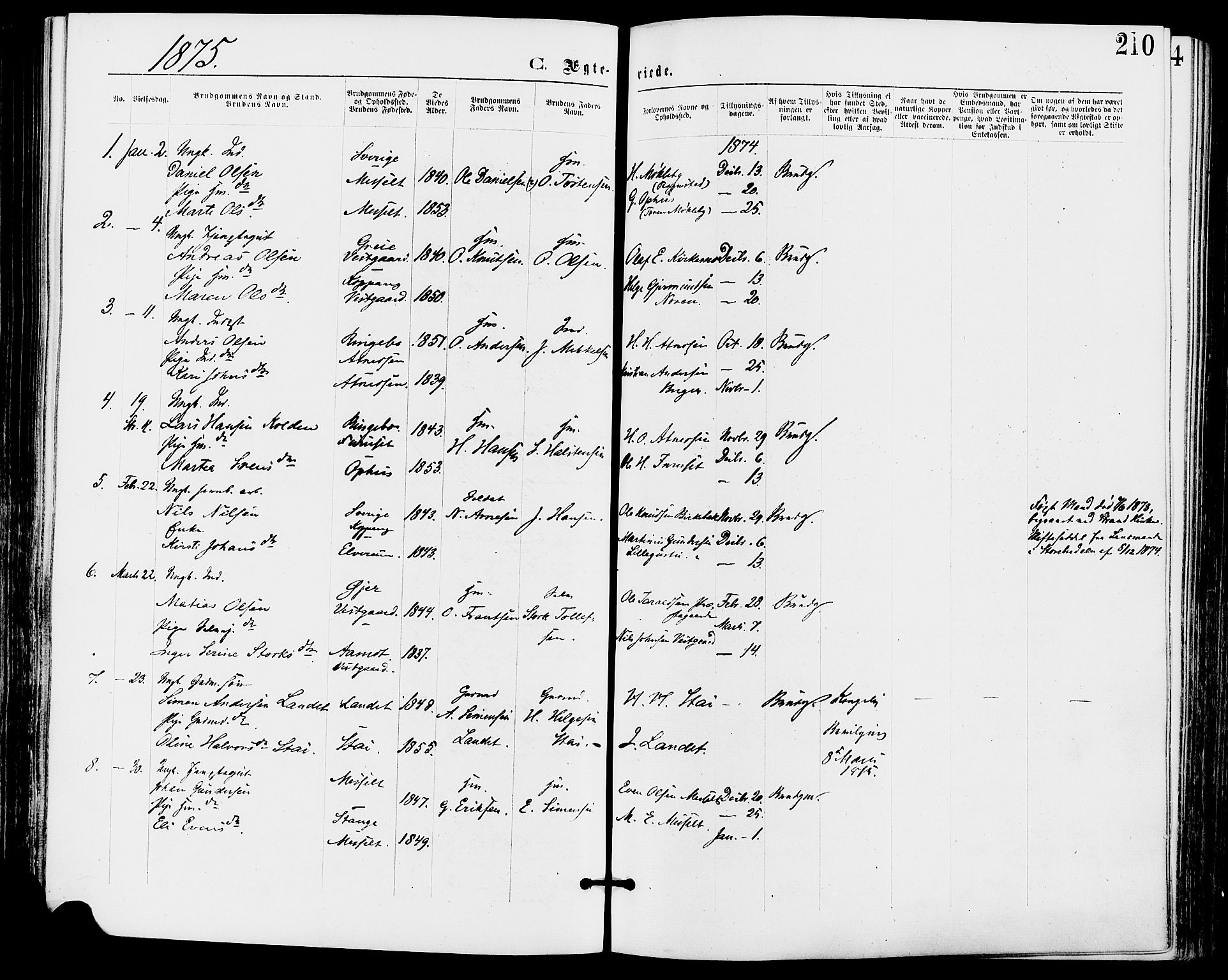 Stor-Elvdal prestekontor, SAH/PREST-052/H/Ha/Haa/L0001: Parish register (official) no. 1, 1871-1882, p. 210