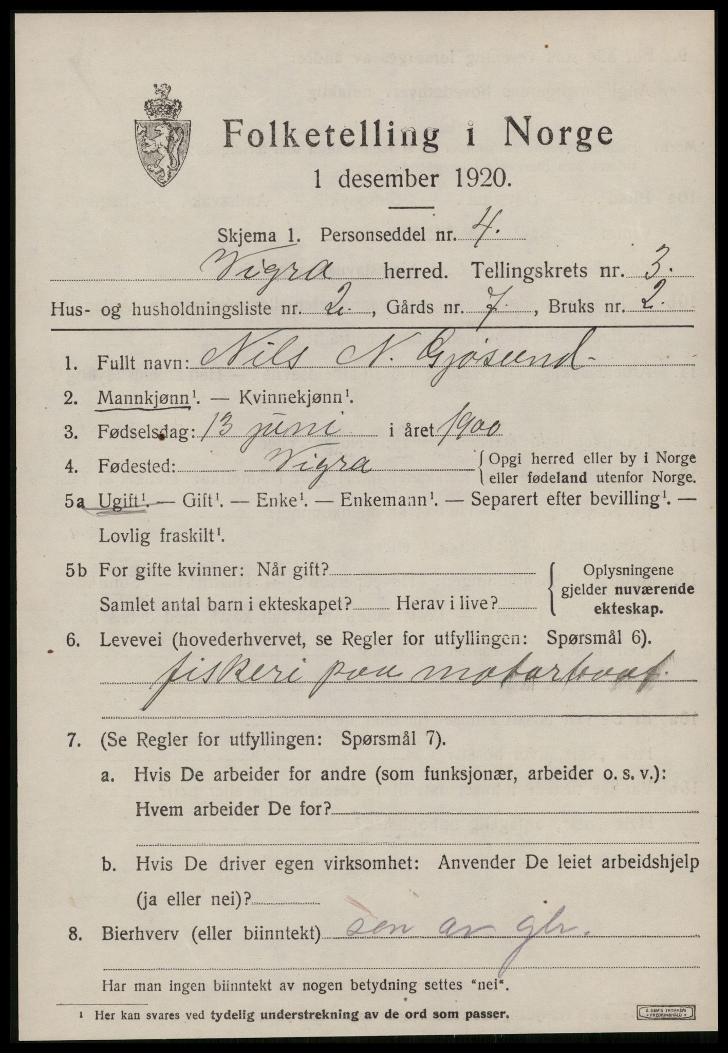 SAT, 1920 census for Vigra, 1920, p. 1276