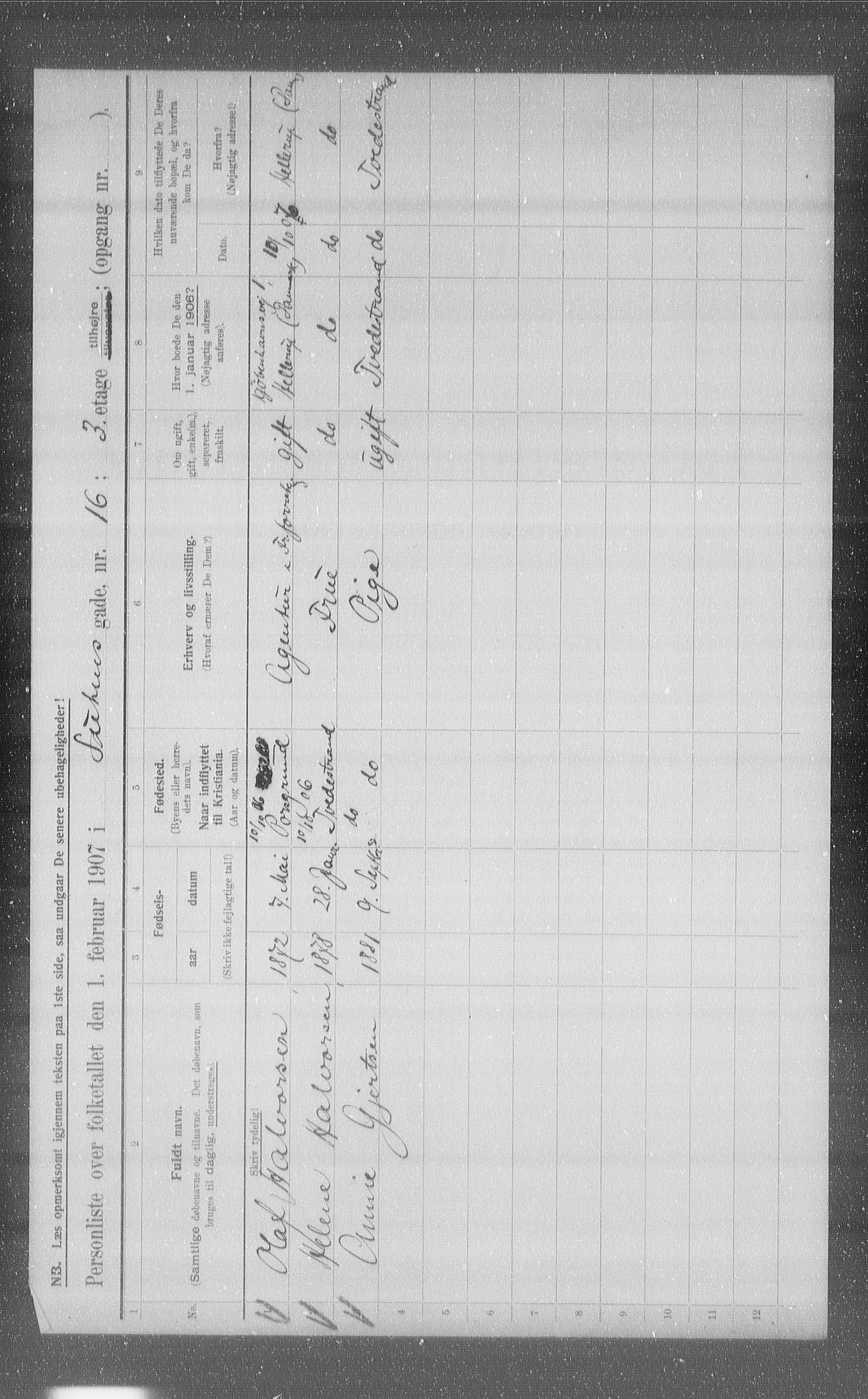 OBA, Municipal Census 1907 for Kristiania, 1907, p. 53306