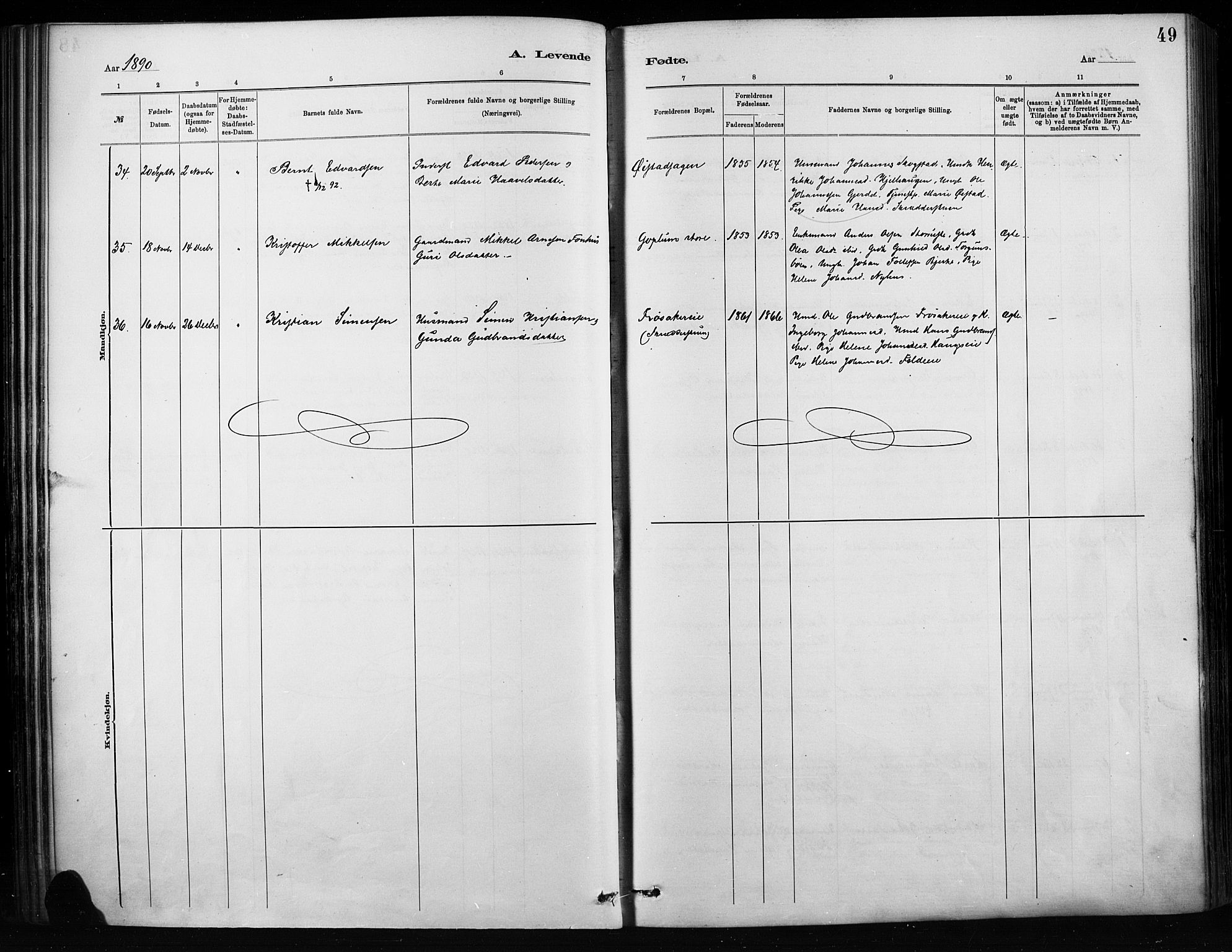 Nordre Land prestekontor, SAH/PREST-124/H/Ha/Haa/L0004: Parish register (official) no. 4, 1882-1896, p. 49