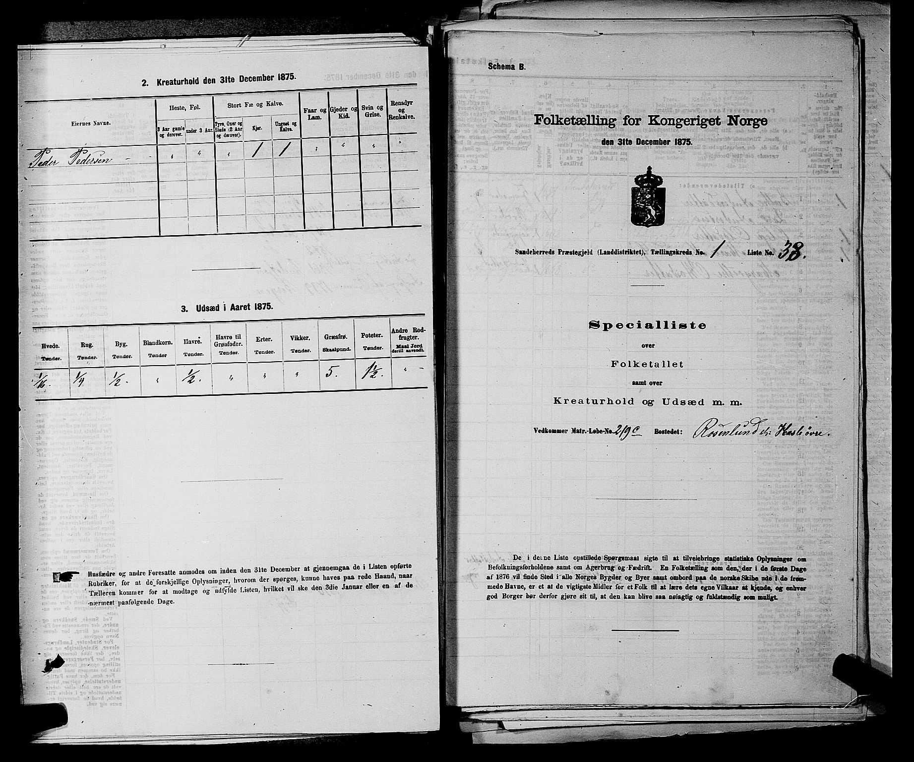 SAKO, 1875 census for 0724L Sandeherred/Sandeherred, 1875, p. 288