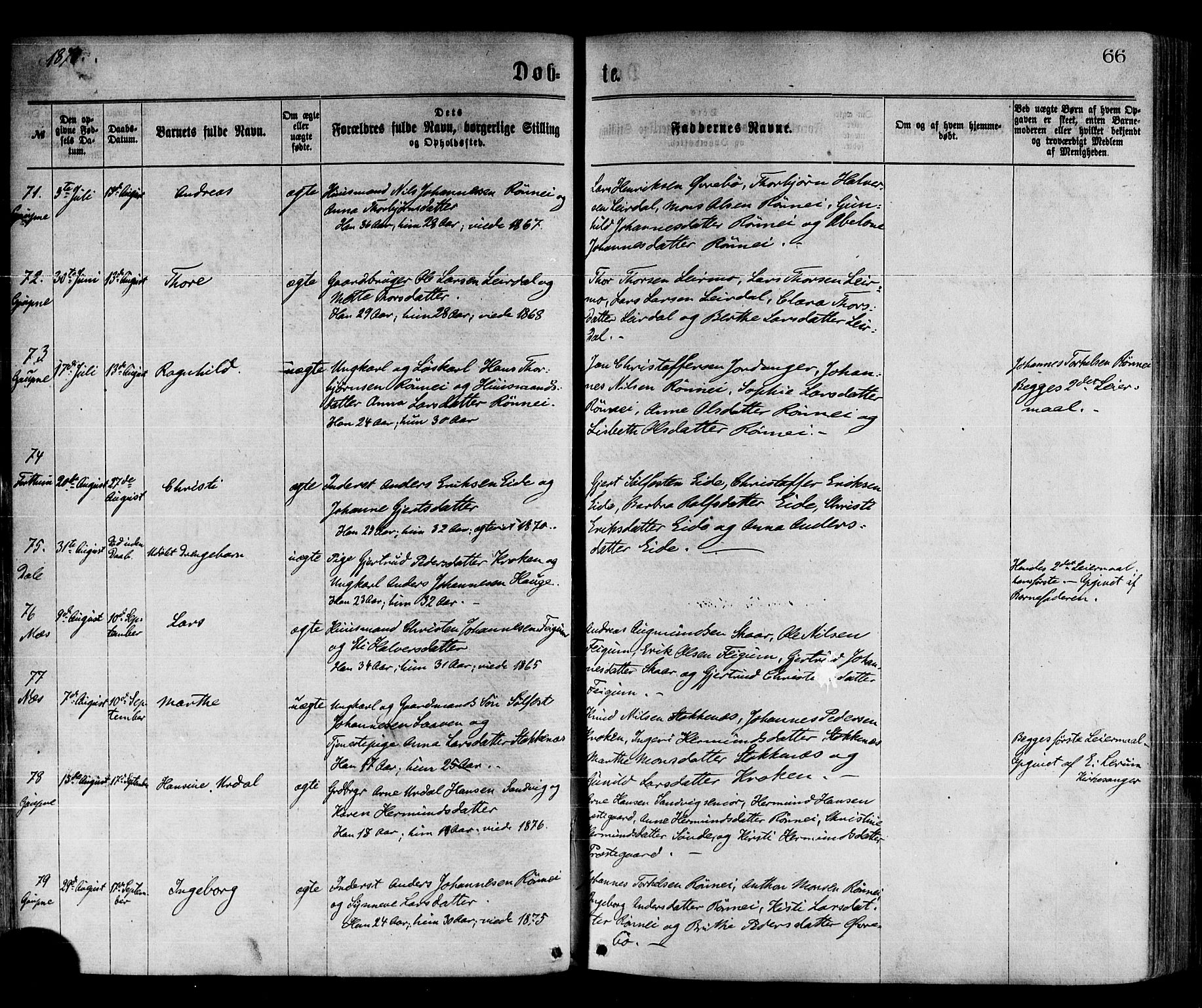 Luster sokneprestembete, SAB/A-81101/H/Haa/Haaa/L0010: Parish register (official) no. A 10, 1871-1886, p. 66