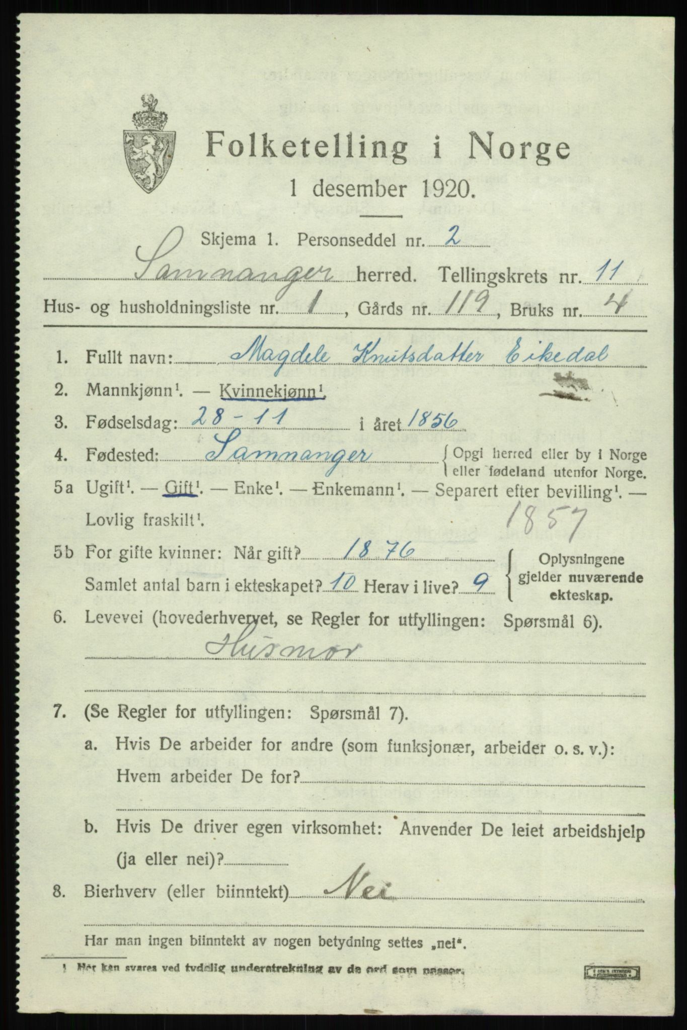 SAB, 1920 census for Samnanger, 1920, p. 4217