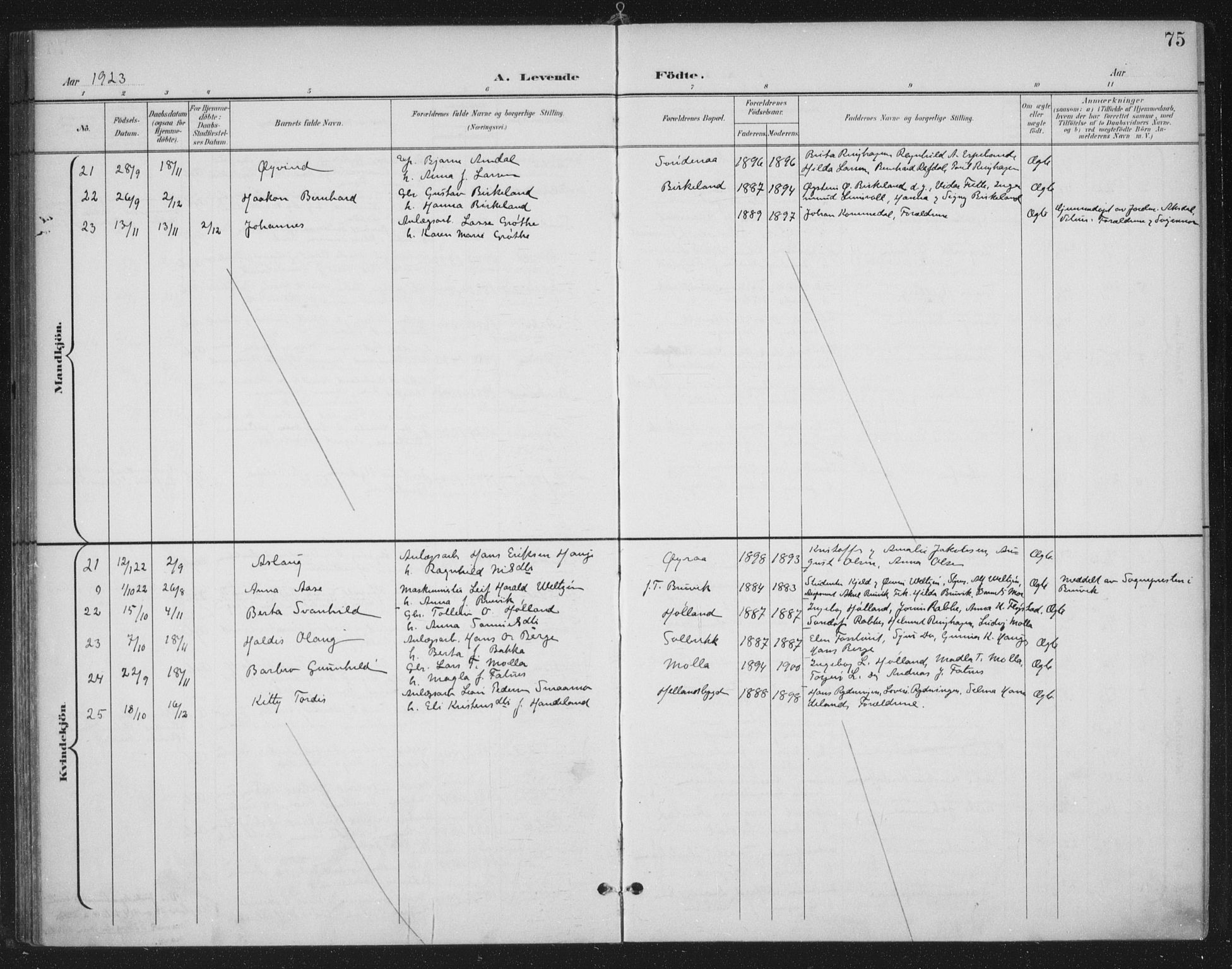 Sand sokneprestkontor, AV/SAST-A-101848/03/C/L0001: Parish register (official) no. A 7, 1899-1928, p. 75