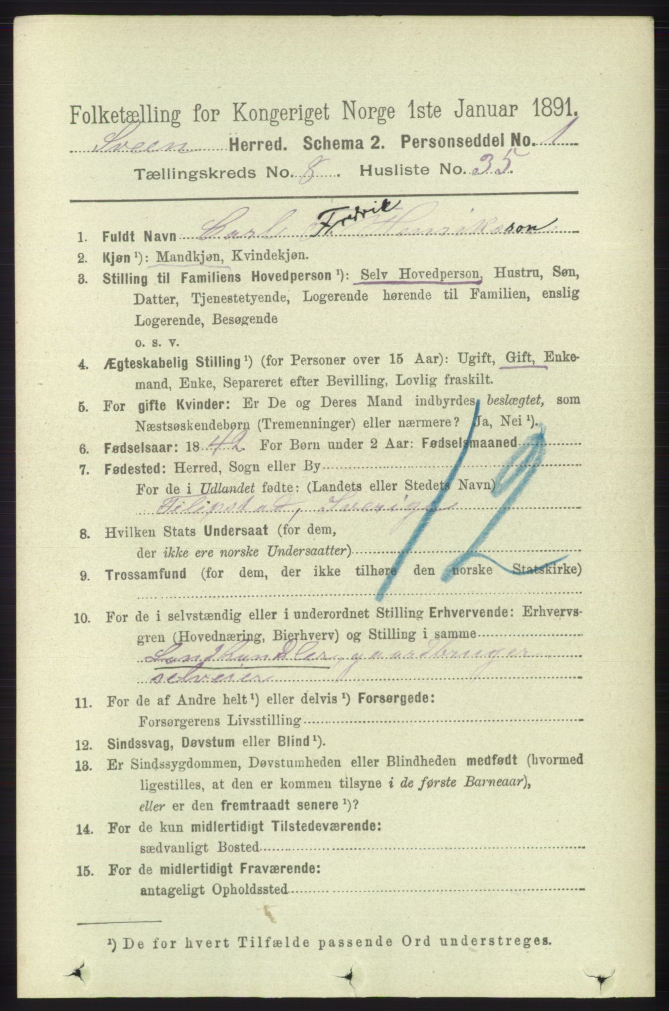 RA, 1891 census for 1216 Sveio, 1891, p. 2552