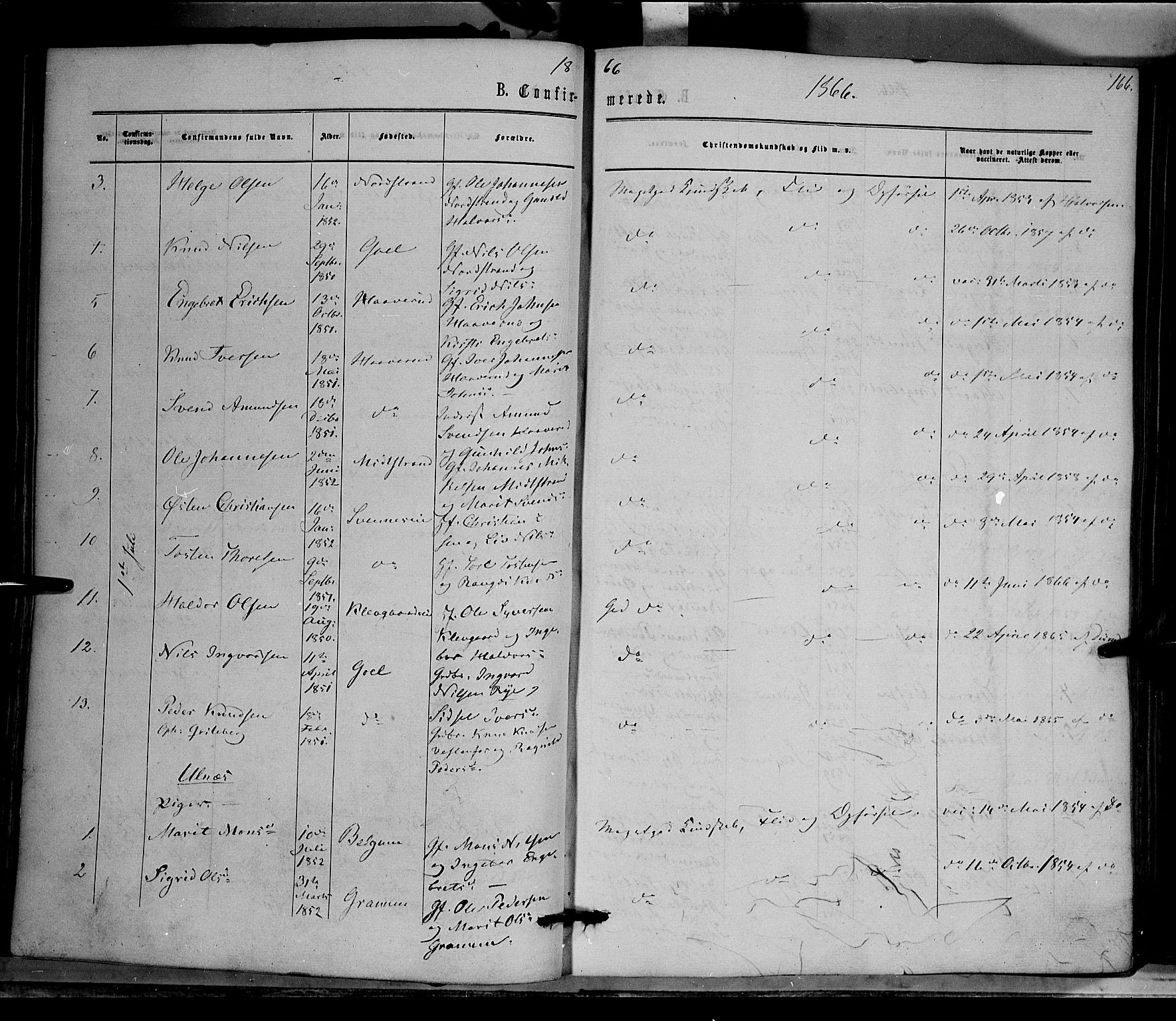 Nord-Aurdal prestekontor, SAH/PREST-132/H/Ha/Haa/L0008: Parish register (official) no. 8, 1863-1875, p. 166