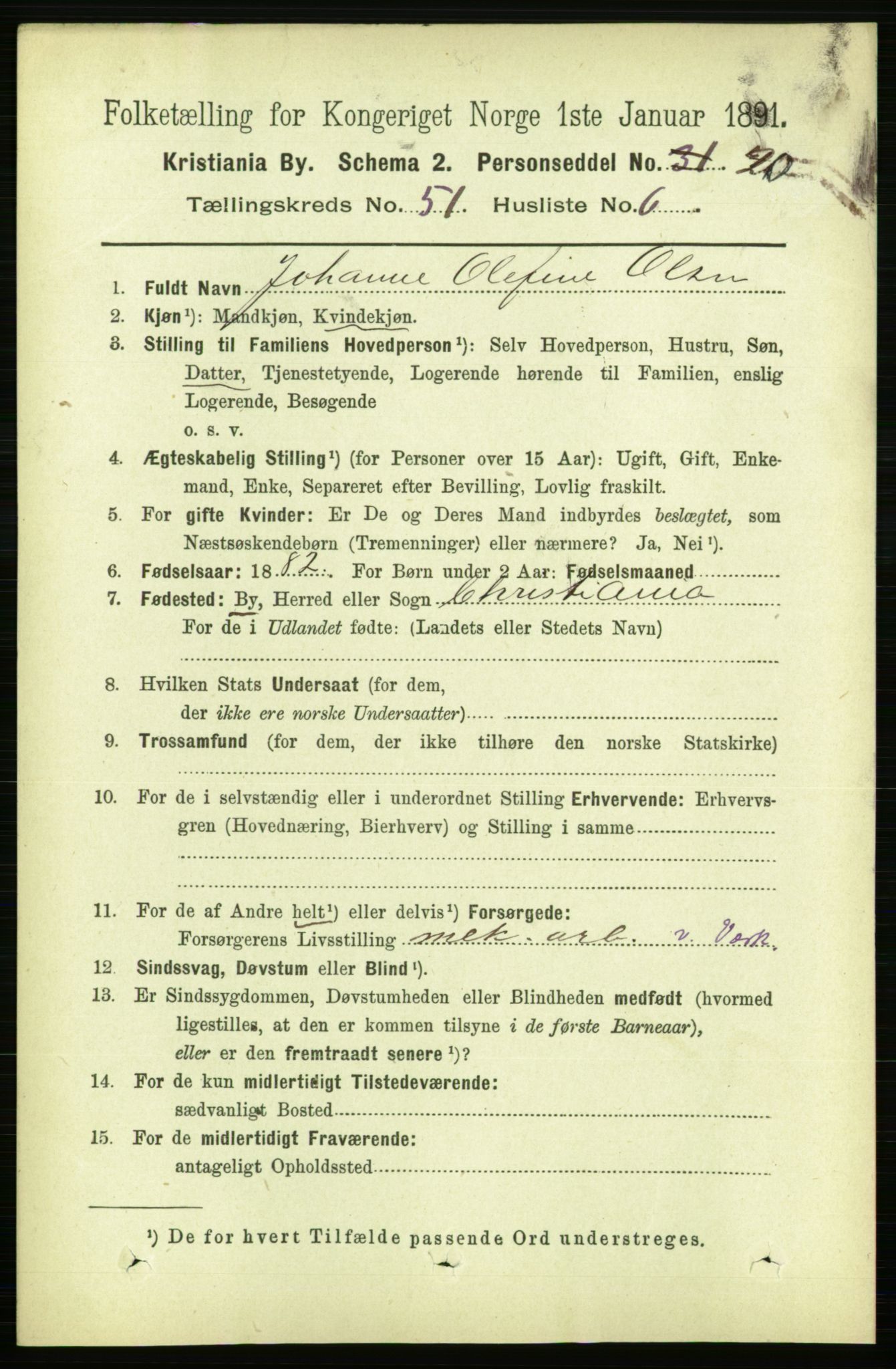 RA, 1891 census for 0301 Kristiania, 1891, p. 29306