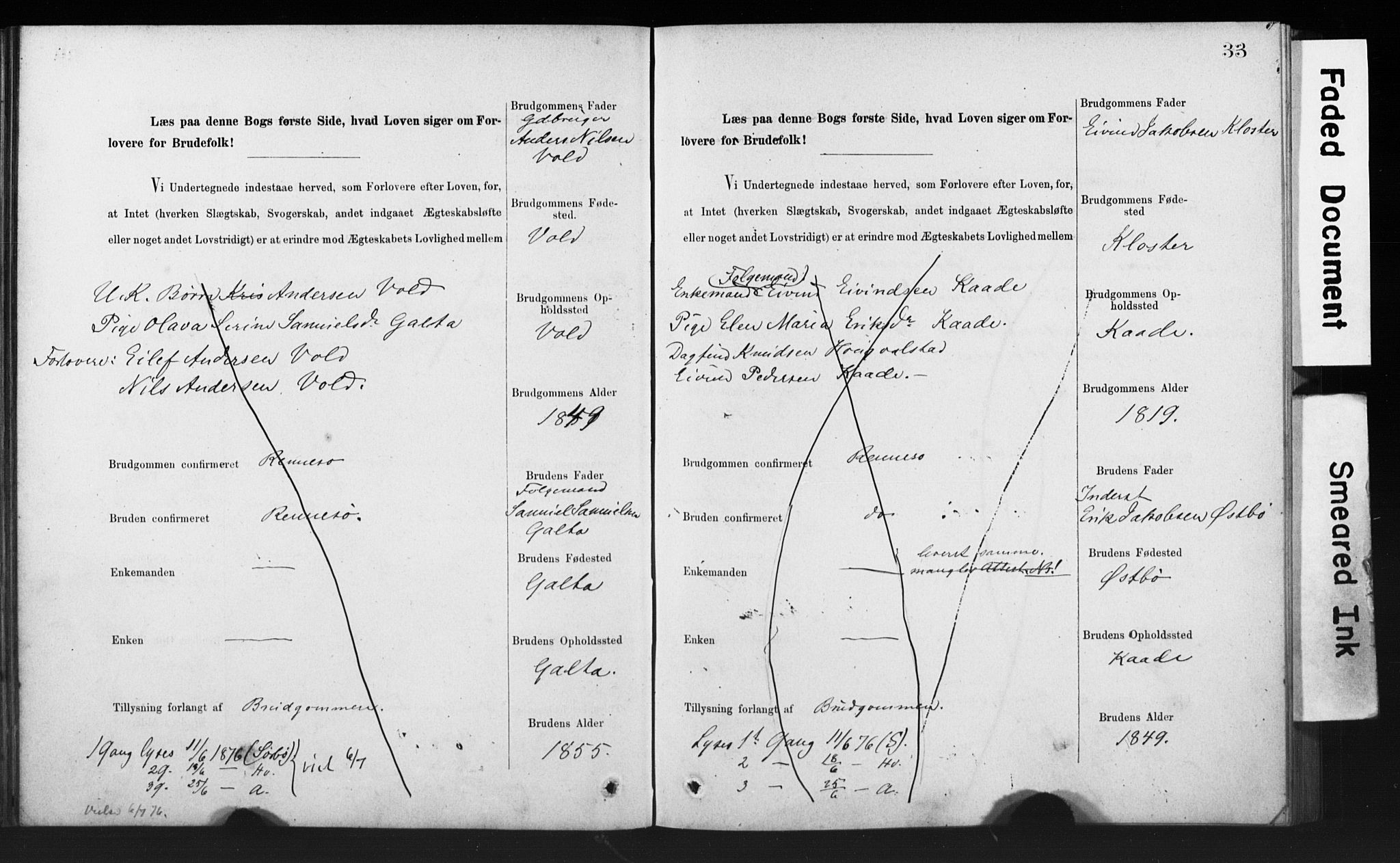 Rennesøy sokneprestkontor, SAST/A -101827/I/Ie/L0001: Banns register no. 1, 1873-1898, p. 33