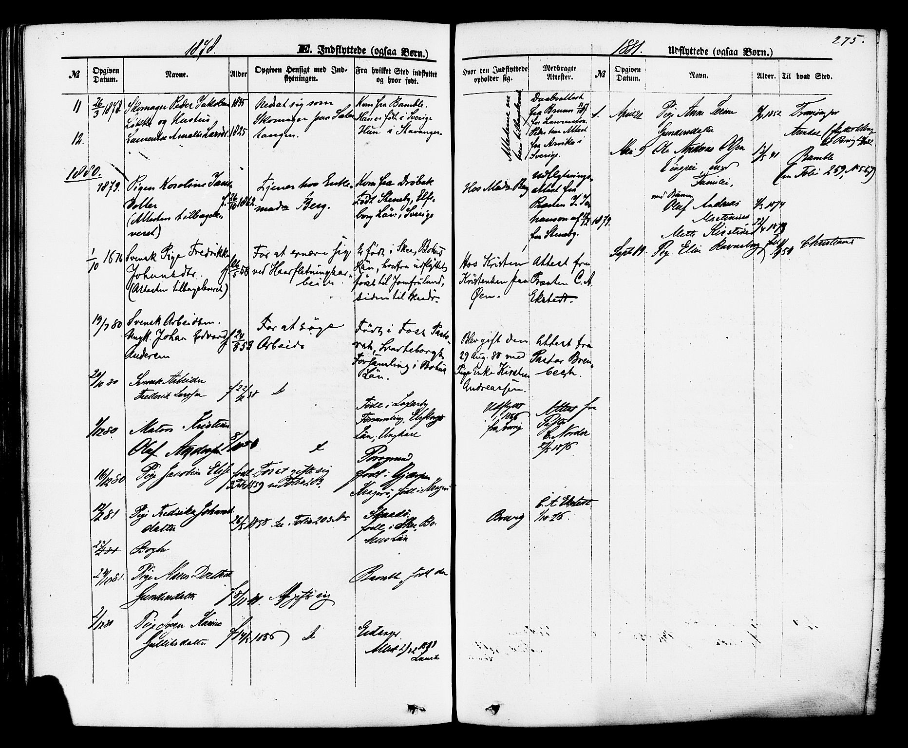 Brevik kirkebøker, AV/SAKO-A-255/F/Fa/L0006: Parish register (official) no. 6, 1866-1881, p. 275