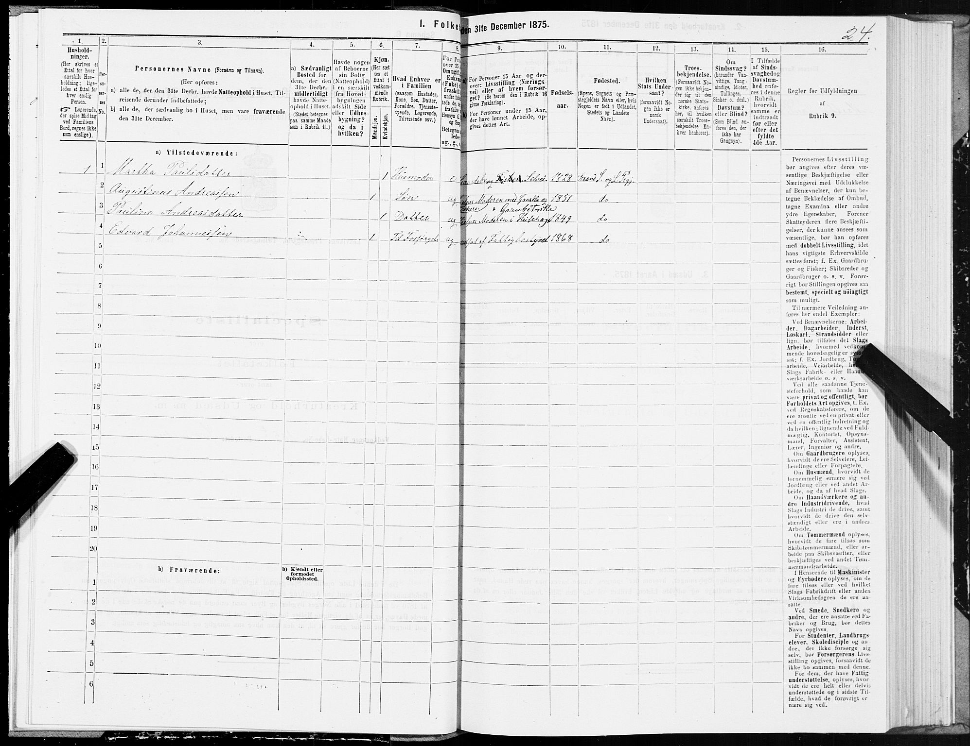 SAT, 1875 census for 1718P Leksvik, 1875, p. 3024