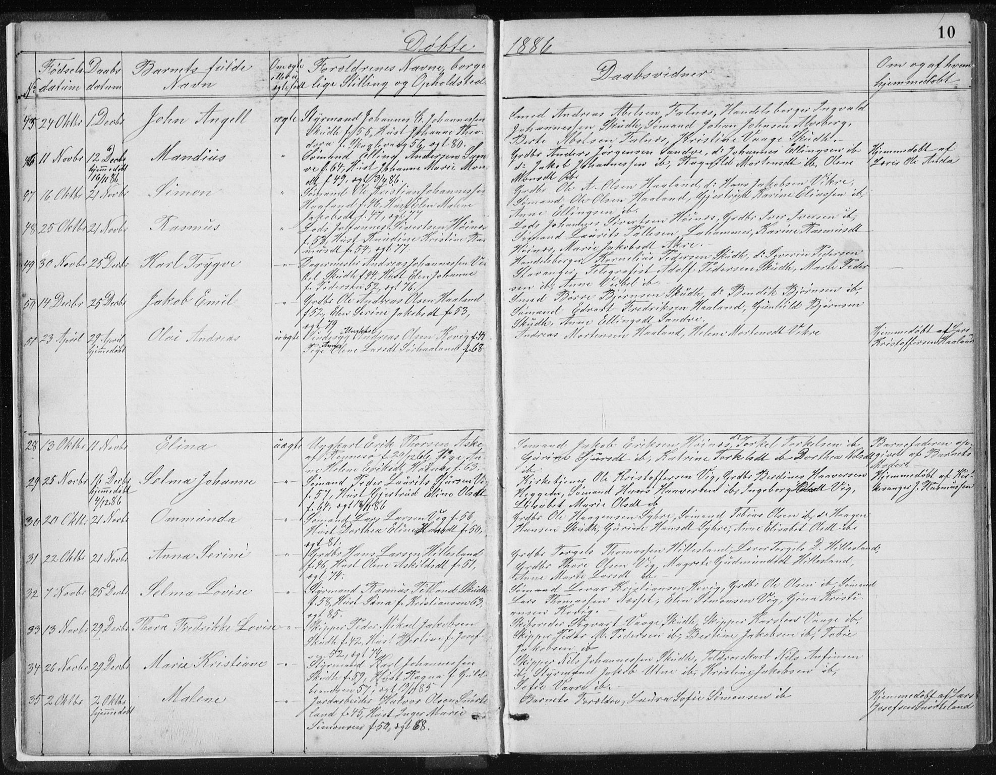 Skudenes sokneprestkontor, SAST/A -101849/H/Ha/Hab/L0007: Parish register (copy) no. B 7, 1885-1899, p. 10