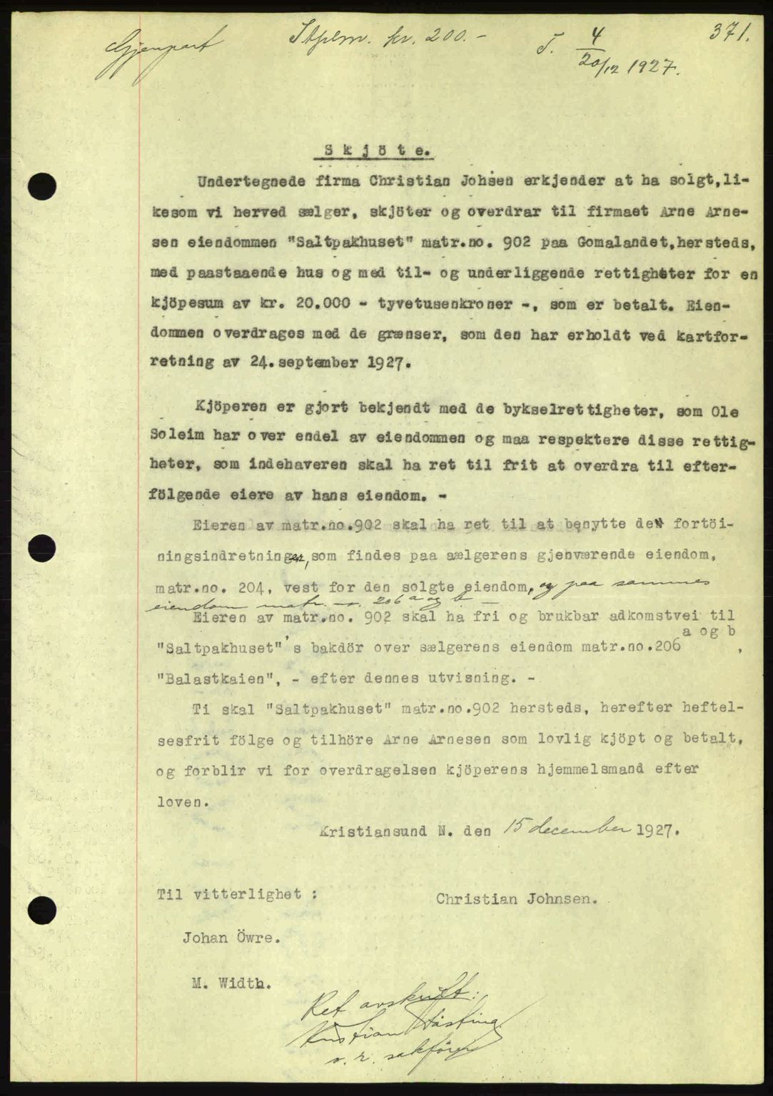 Kristiansund byfogd, AV/SAT-A-4587/A/27: Mortgage book no. 21, 1926-1928, Deed date: 20.12.1927