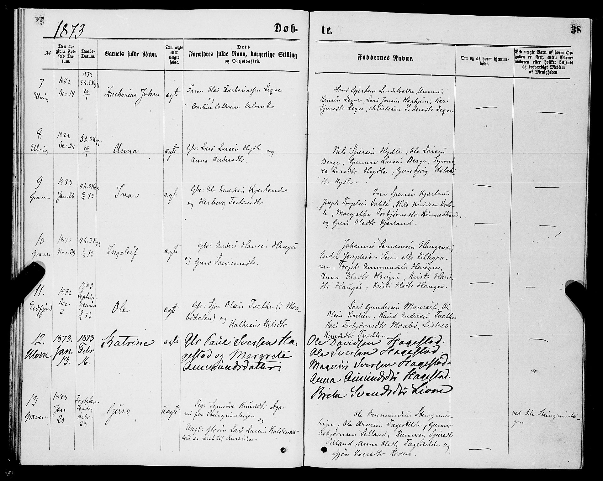 Ulvik sokneprestembete, AV/SAB-A-78801/H/Haa: Parish register (official) no. A 16, 1870-1878, p. 38