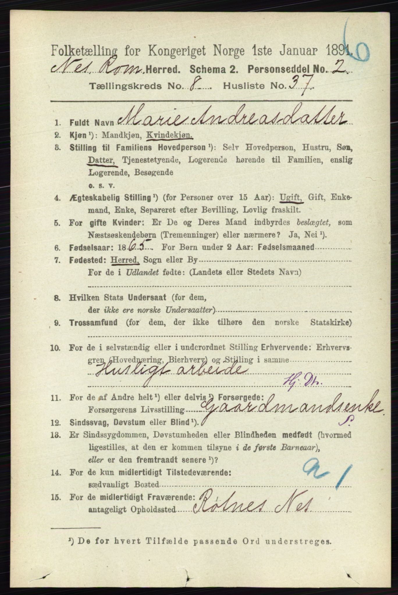 RA, 1891 census for 0236 Nes, 1891, p. 4835