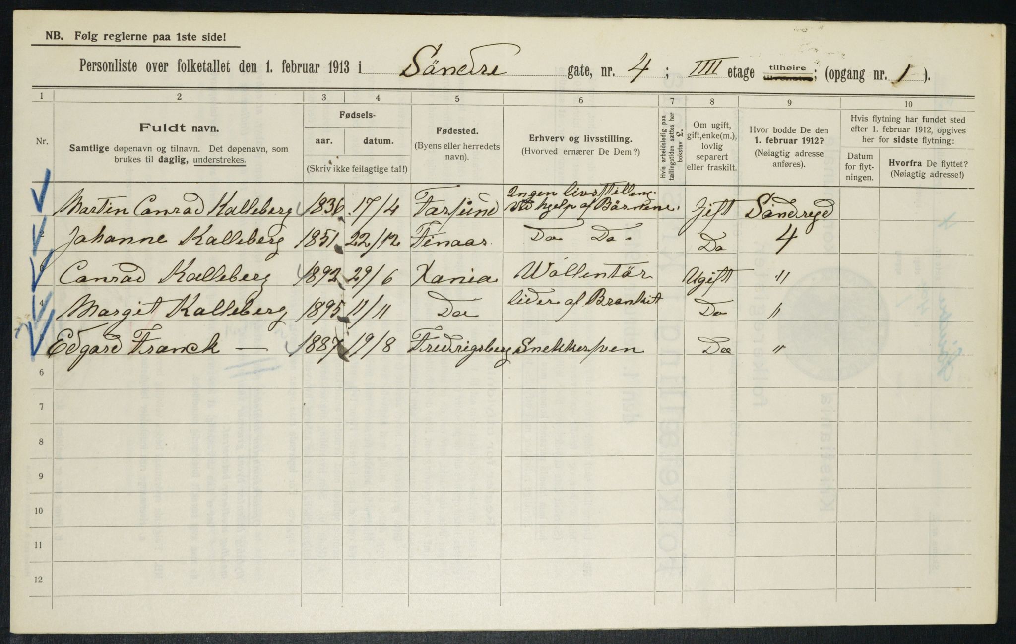 OBA, Municipal Census 1913 for Kristiania, 1913, p. 106393