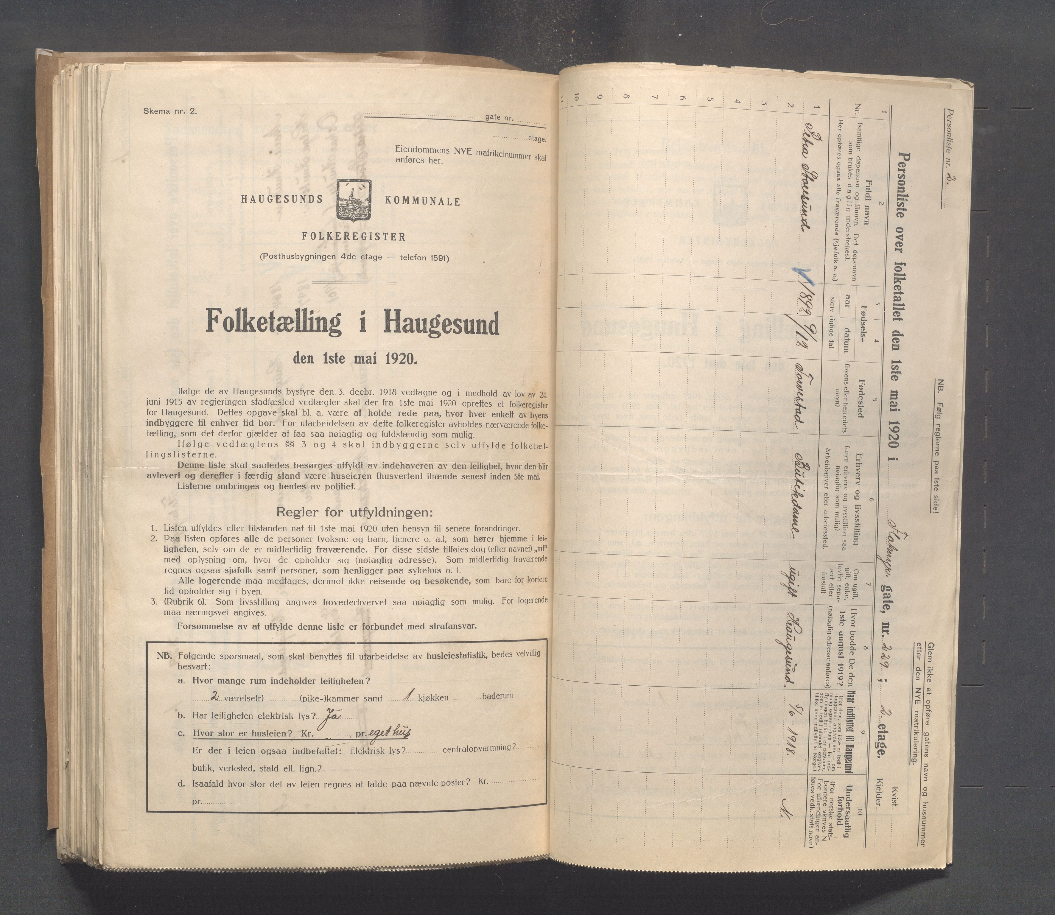 IKAR, Local census 1.5.1920 for Haugesund, 1920, p. 1010