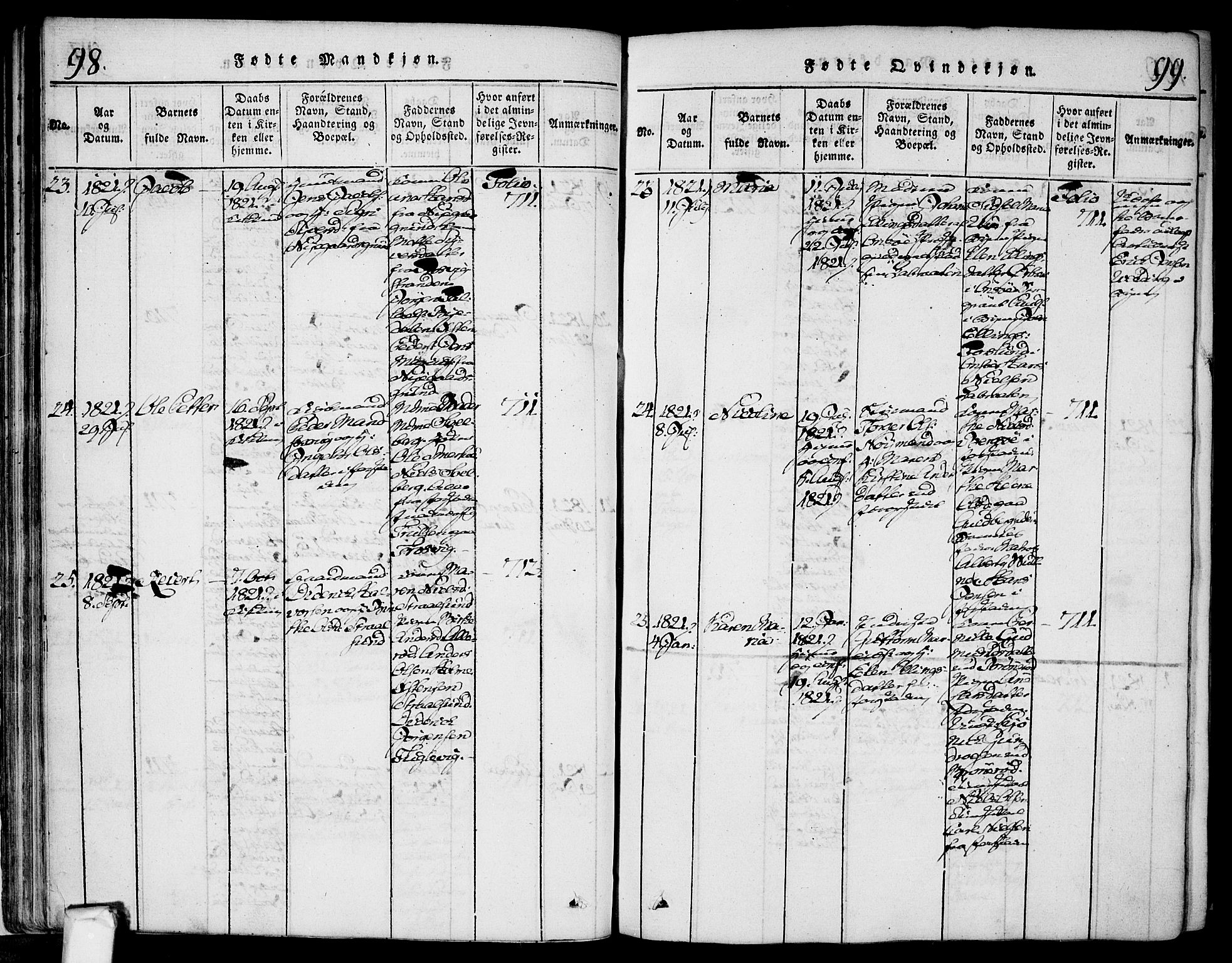 Glemmen prestekontor Kirkebøker, AV/SAO-A-10908/F/Fa/L0004: Parish register (official) no. 4, 1816-1838, p. 98-99