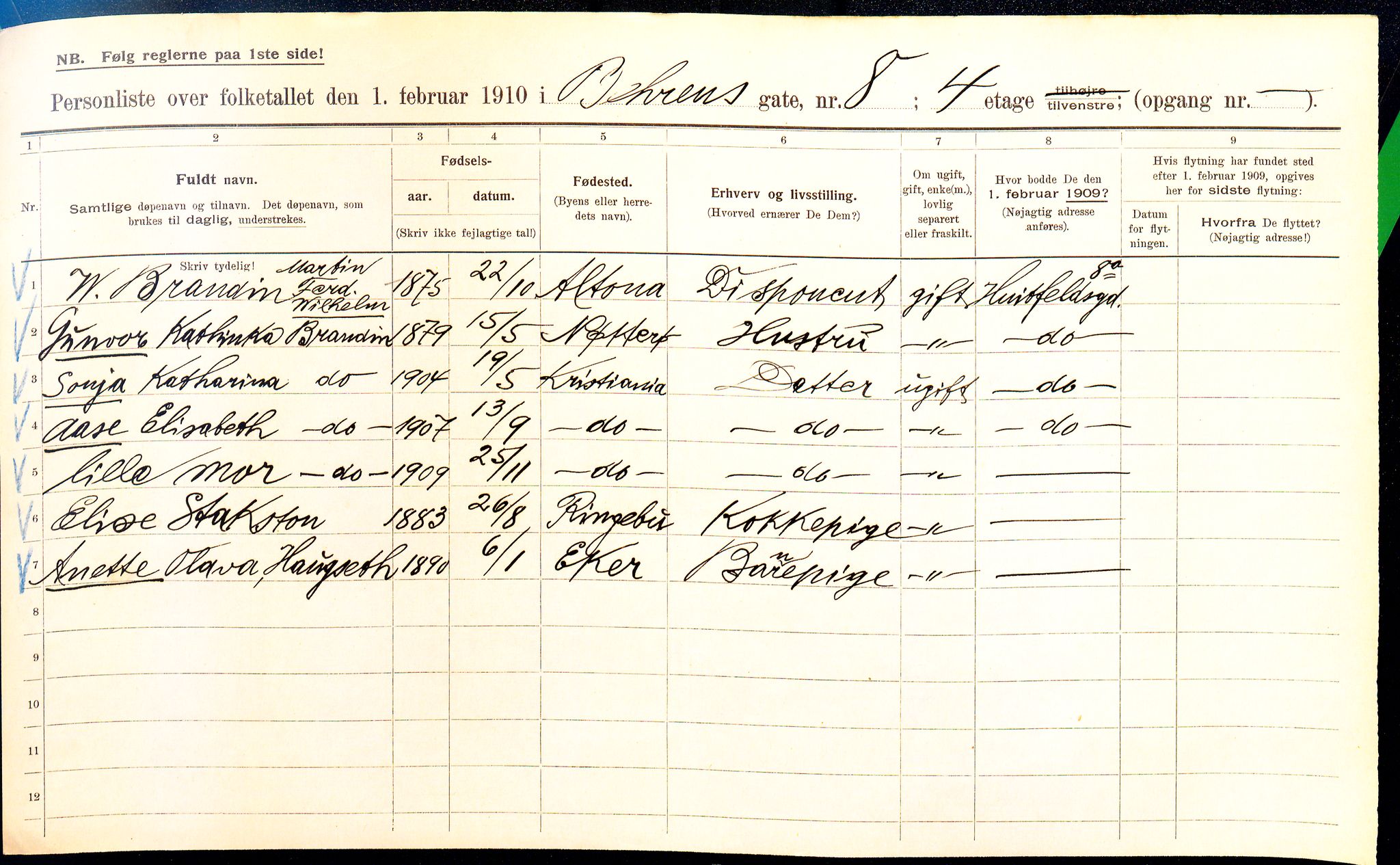 OBA, Municipal Census 1910 for Kristiania, 1910, p. 3320