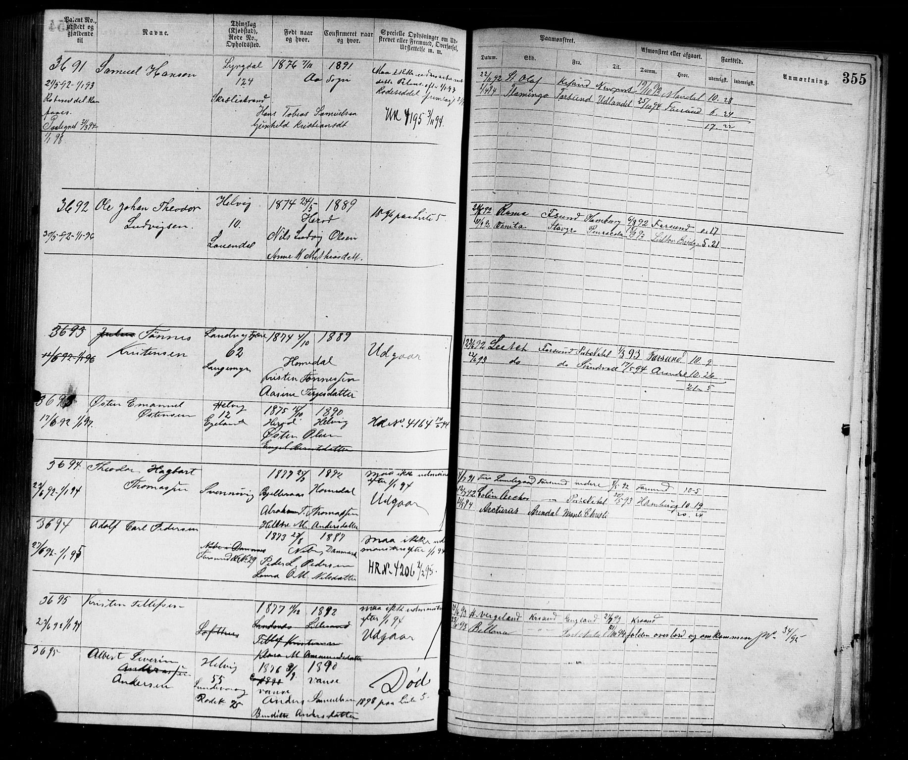 Farsund mønstringskrets, AV/SAK-2031-0017/F/Fa/L0002: Annotasjonsrulle nr 1921-3815 med register, M-2, 1877-1894, p. 390