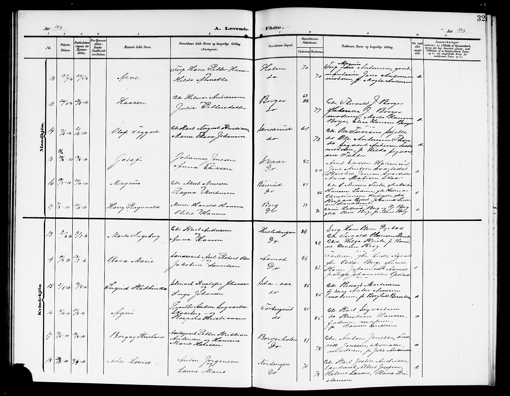 Skiptvet prestekontor Kirkebøker, SAO/A-20009/G/Ga/L0002: Parish register (copy) no. 2, 1905-1915, p. 32