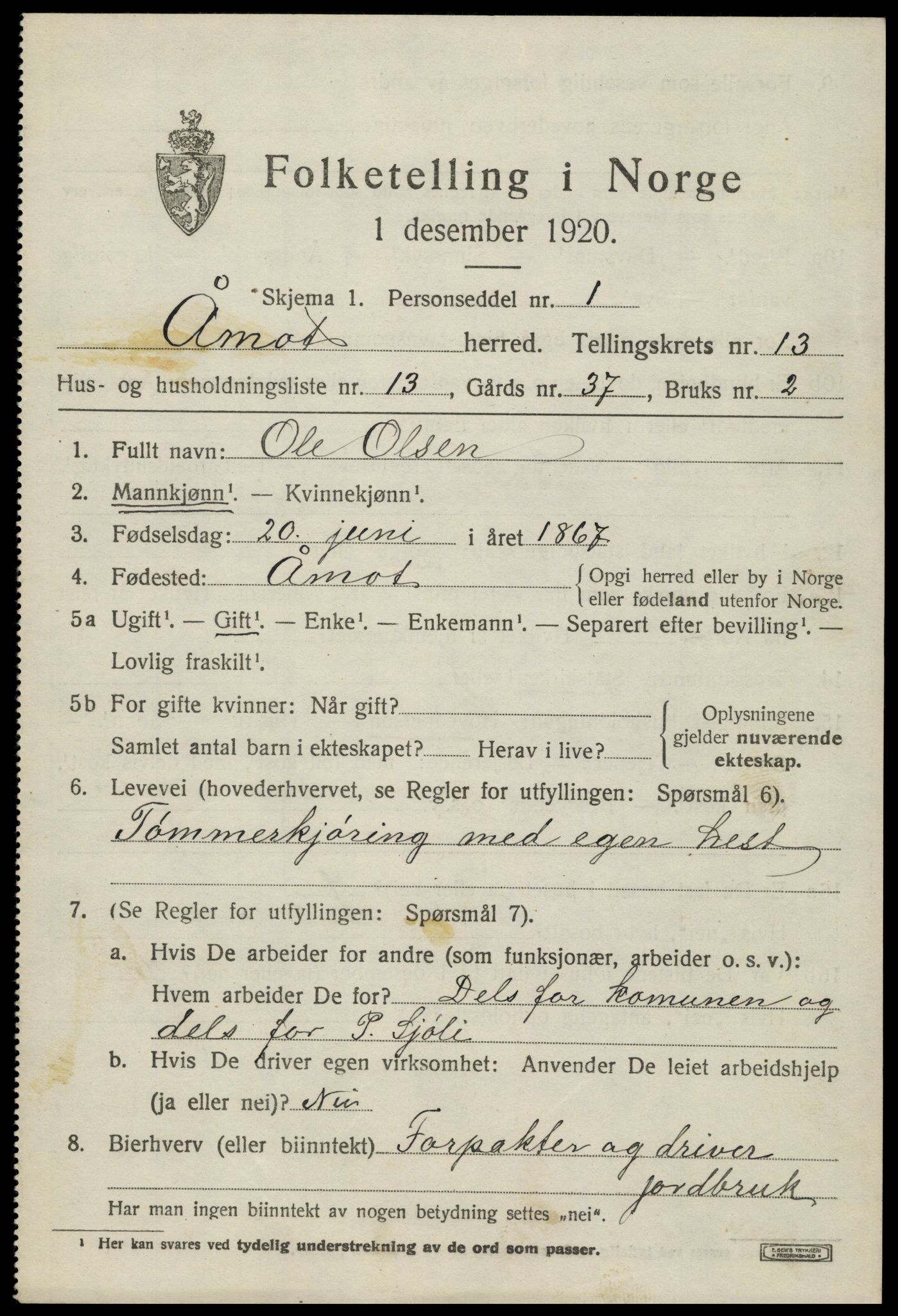 SAH, 1920 census for Åmot, 1920, p. 10883