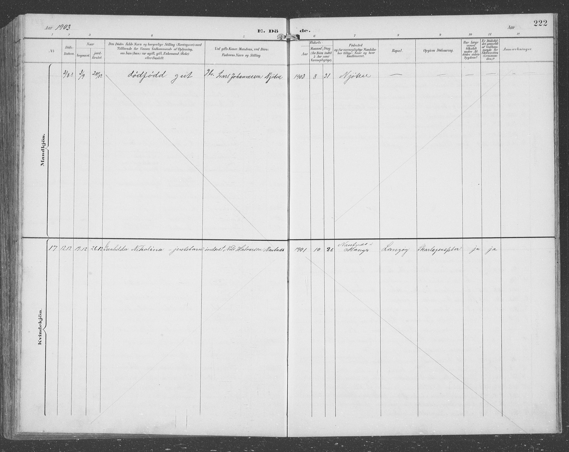 Lindås Sokneprestembete, SAB/A-76701/H/Hab: Parish register (copy) no. C 4, 1894-1910, p. 222