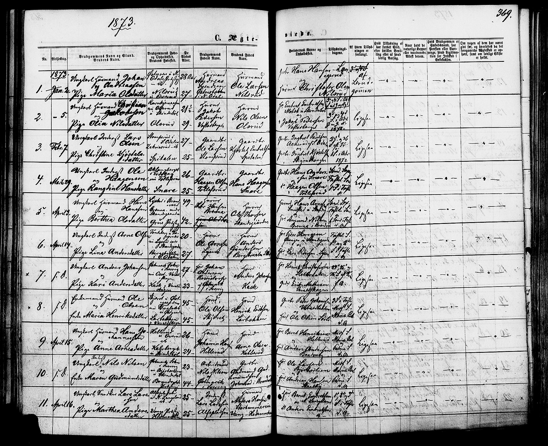 Vinger prestekontor, SAH/PREST-024/H/Ha/Haa/L0012: Parish register (official) no. 12, 1871-1880, p. 369