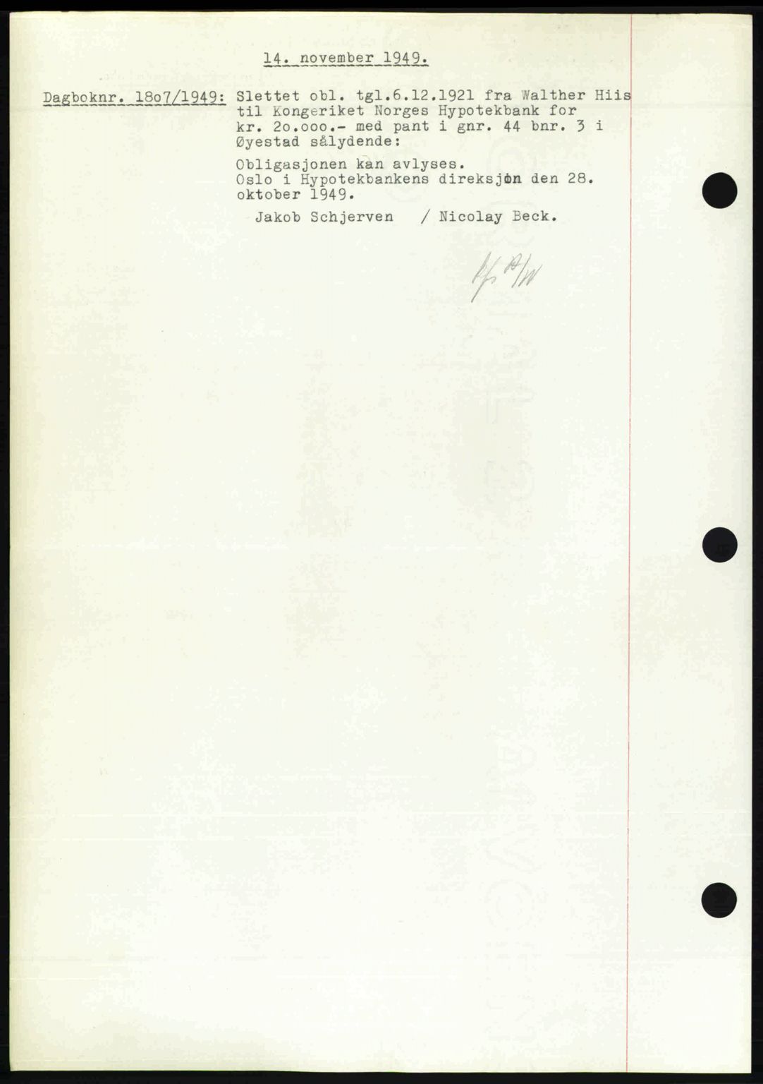 Nedenes sorenskriveri, AV/SAK-1221-0006/G/Gb/Gba/L0061: Mortgage book no. A13, 1949-1949, Diary no: : 1807/1949