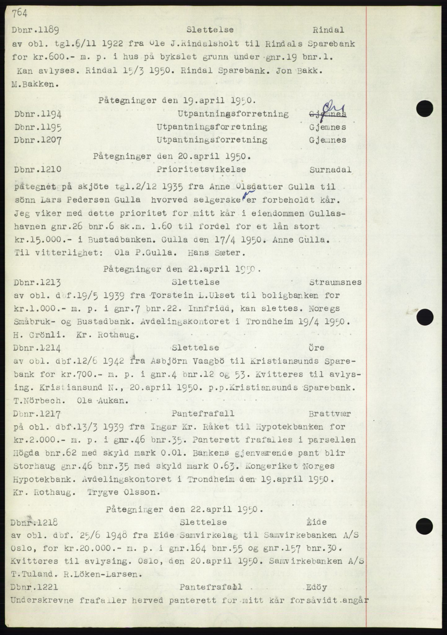 Nordmøre sorenskriveri, SAT/A-4132/1/2/2Ca: Mortgage book no. C82b, 1946-1951, Diary no: : 1189/1950