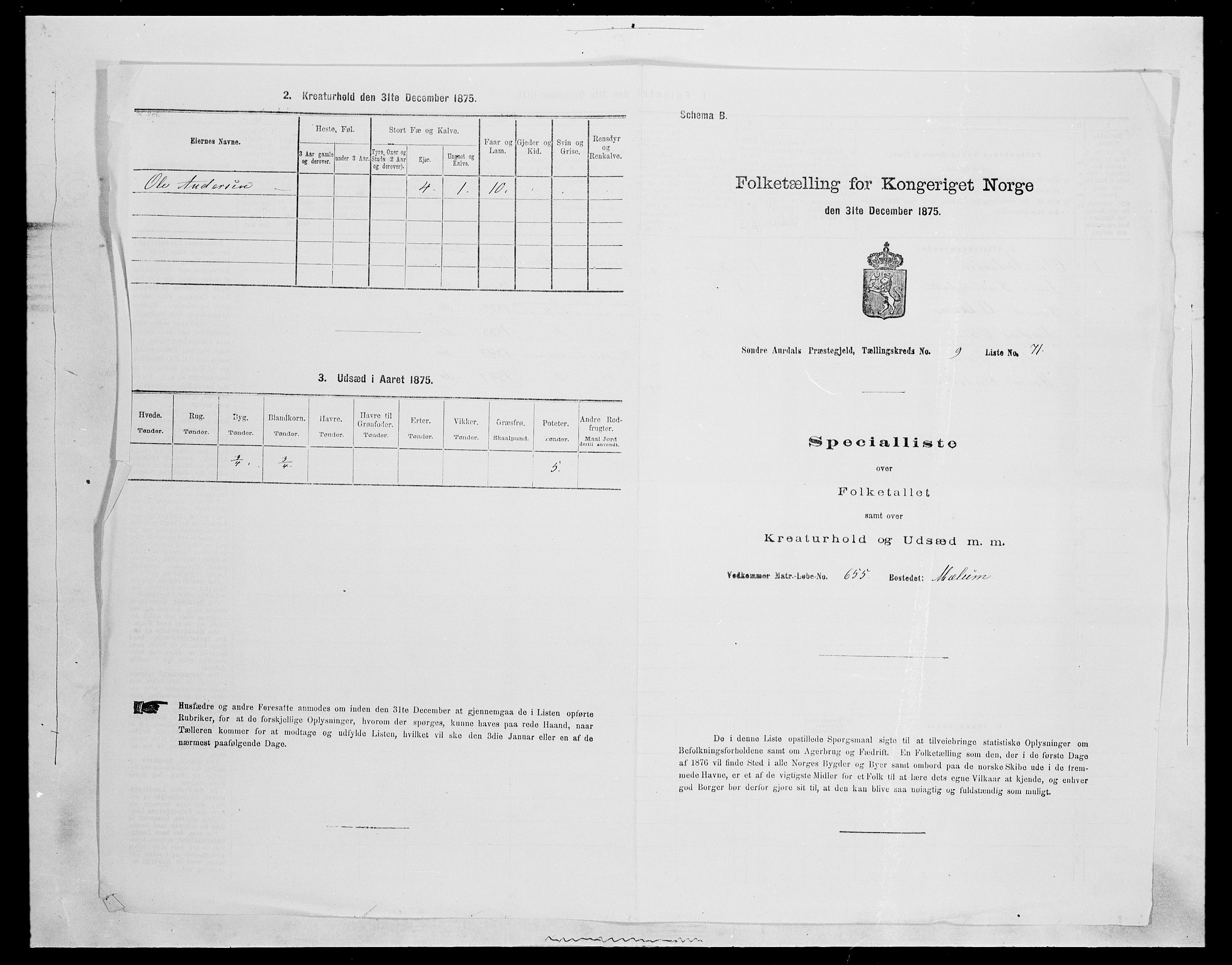 SAH, 1875 census for 0540P Sør-Aurdal, 1875, p. 1636