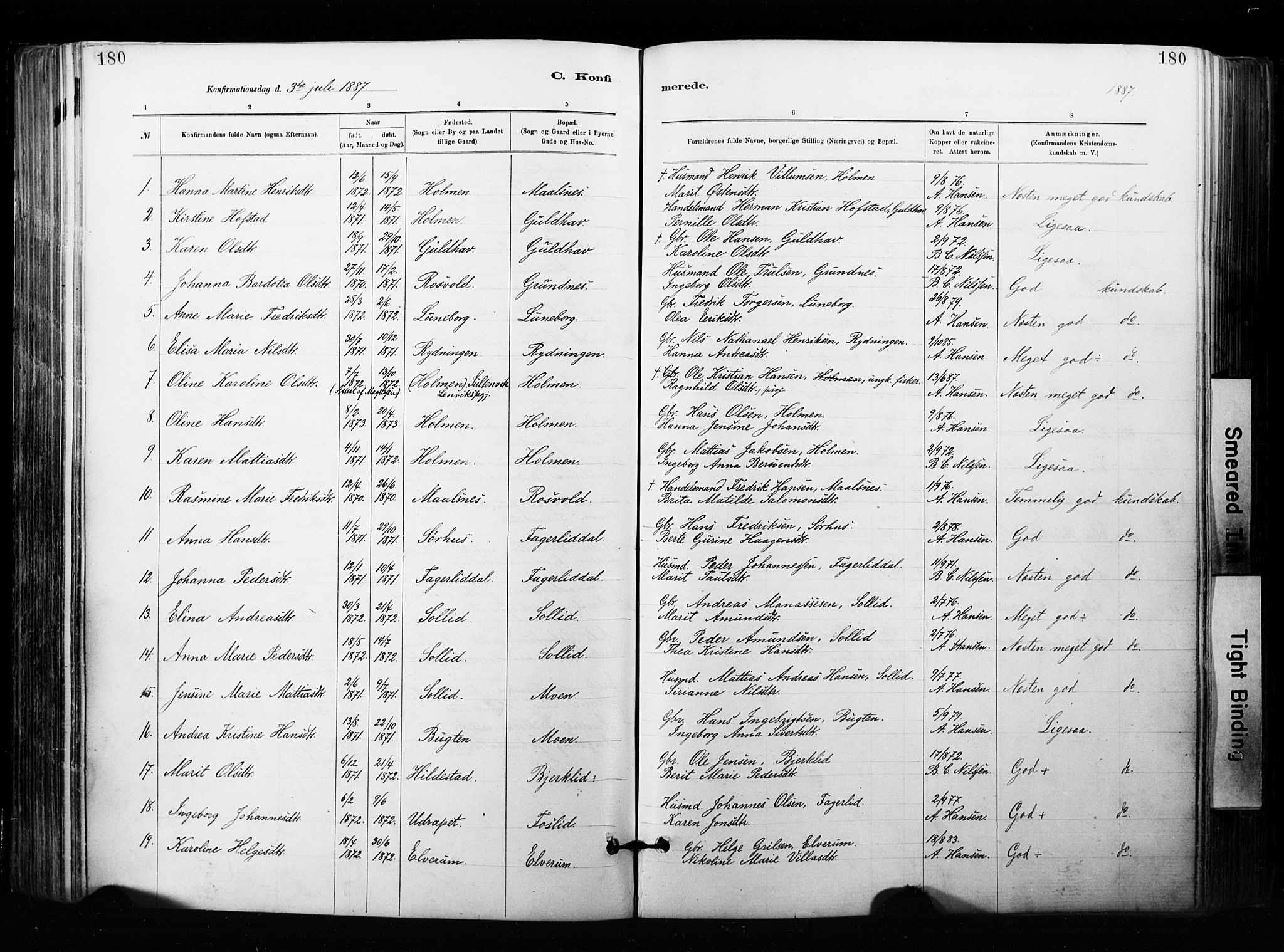 Målselv sokneprestembete, SATØ/S-1311/G/Ga/Gaa/L0007kirke: Parish register (official) no. 7, 1884-1903, p. 180