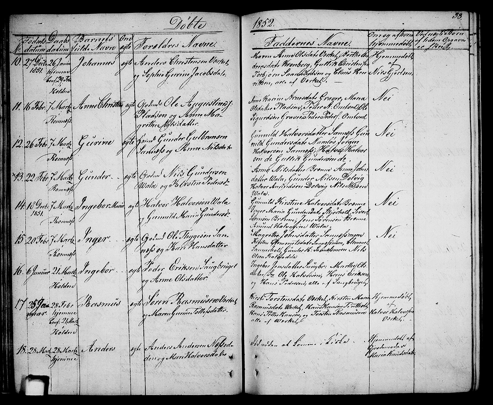 Holla kirkebøker, SAKO/A-272/G/Ga/L0003: Parish register (copy) no. I 3, 1849-1866, p. 38