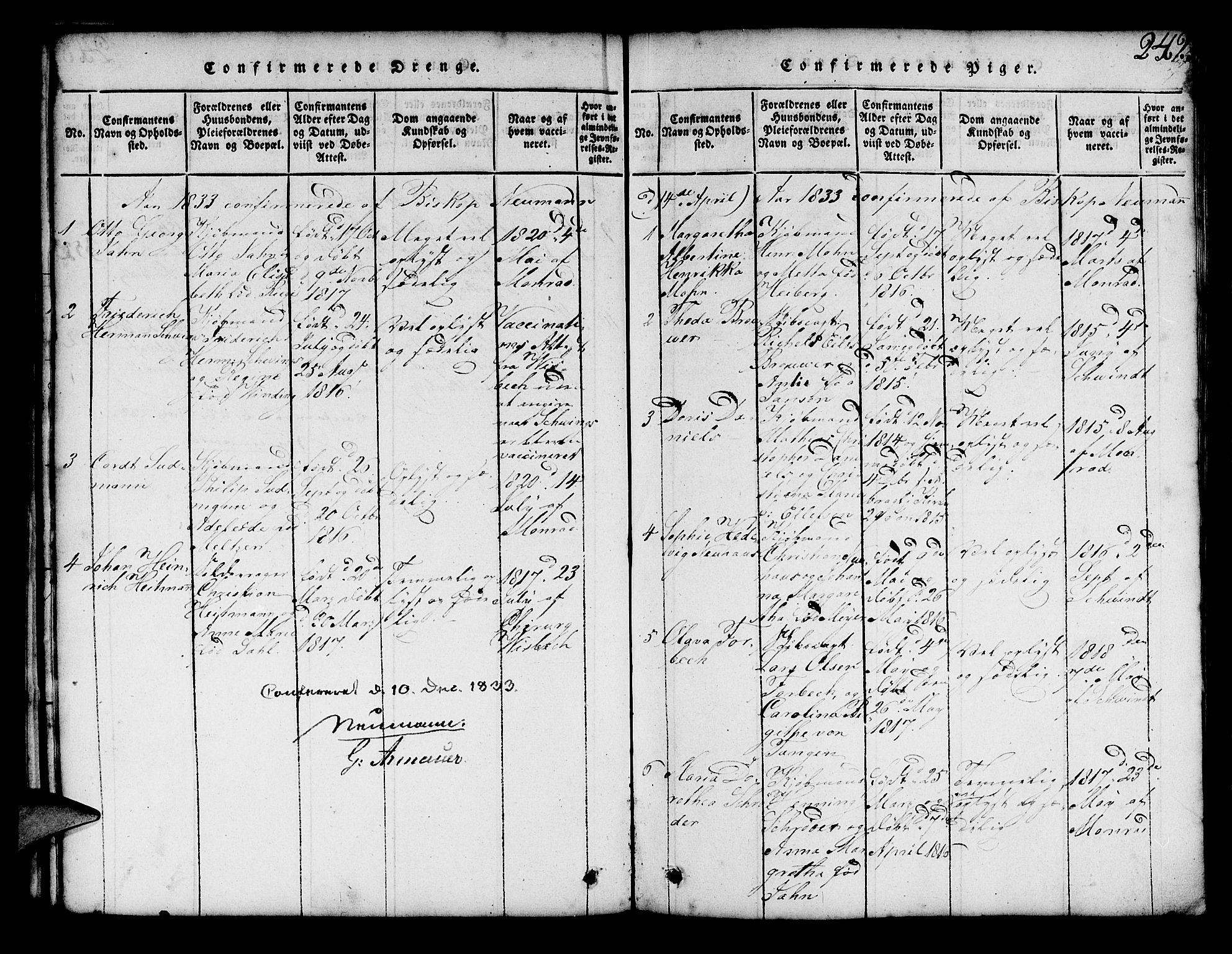Mariakirken Sokneprestembete, SAB/A-76901/H/Hab/L0001: Parish register (copy) no. A 1, 1815-1846, p. 249