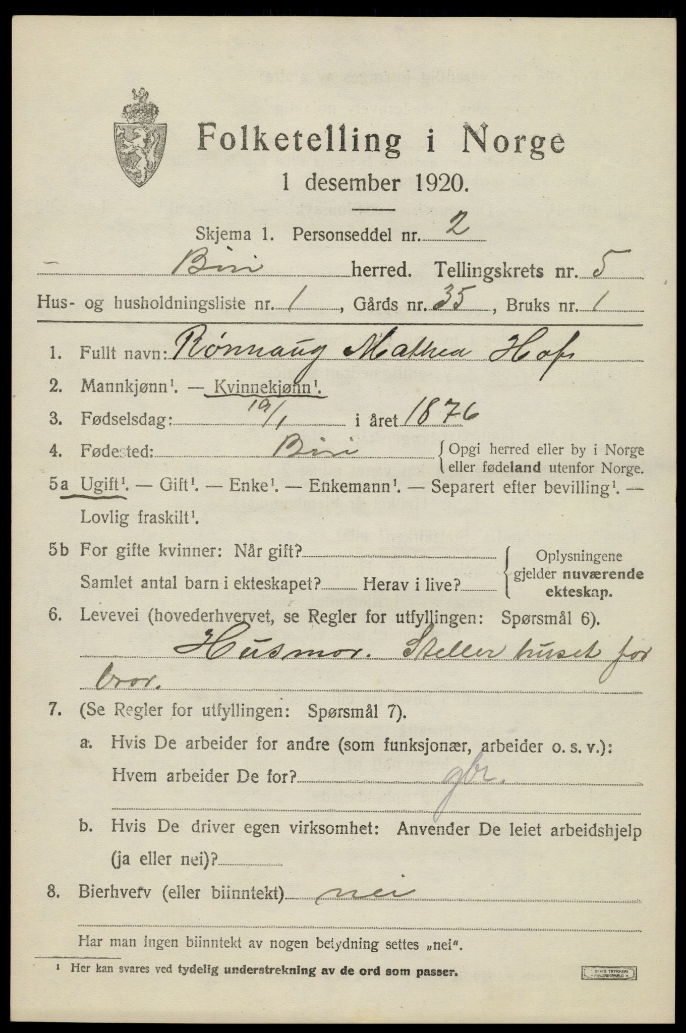 SAH, 1920 census for Biri, 1920, p. 4203