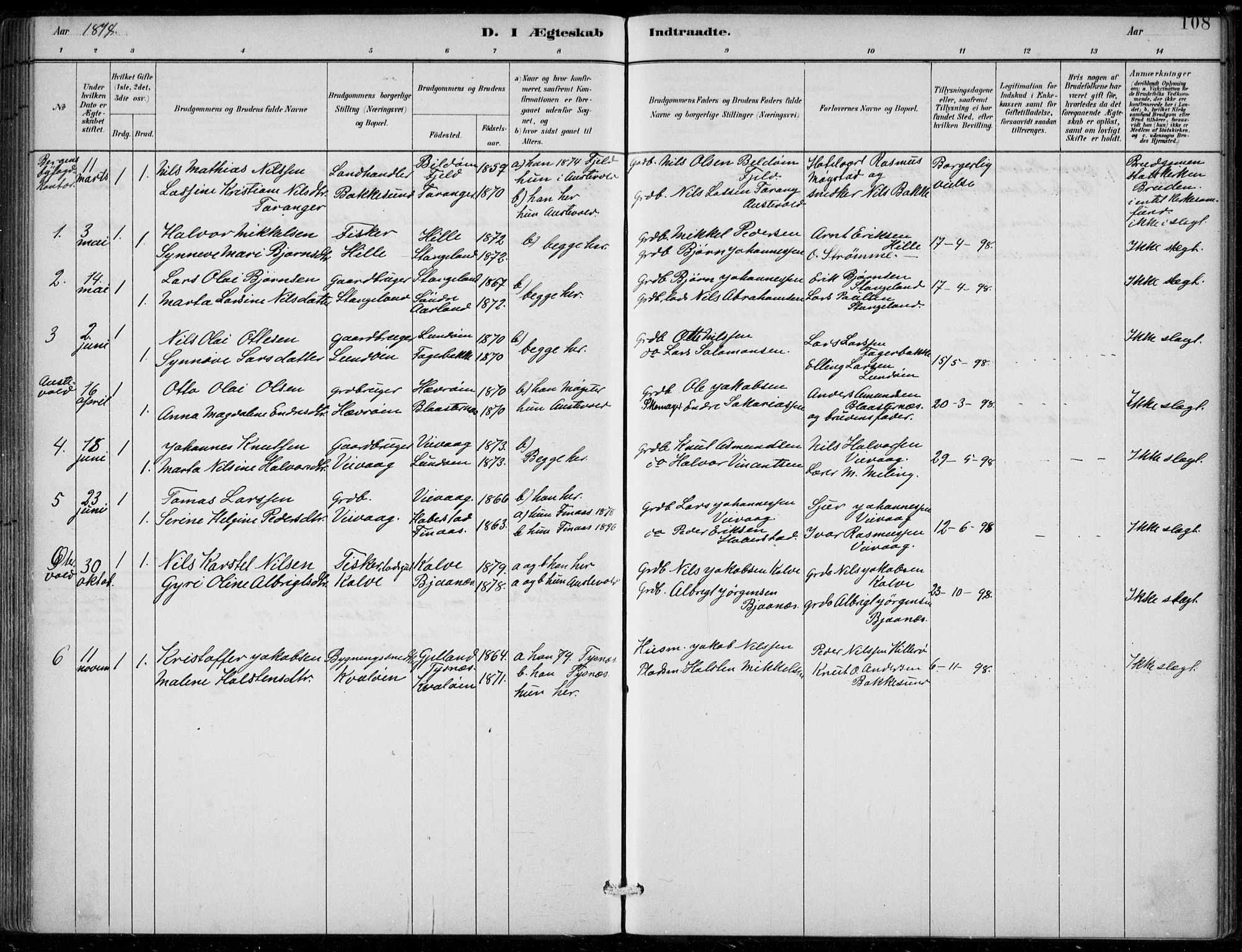 Sund sokneprestembete, SAB/A-99930: Parish register (official) no. D 1, 1882-1899, p. 108