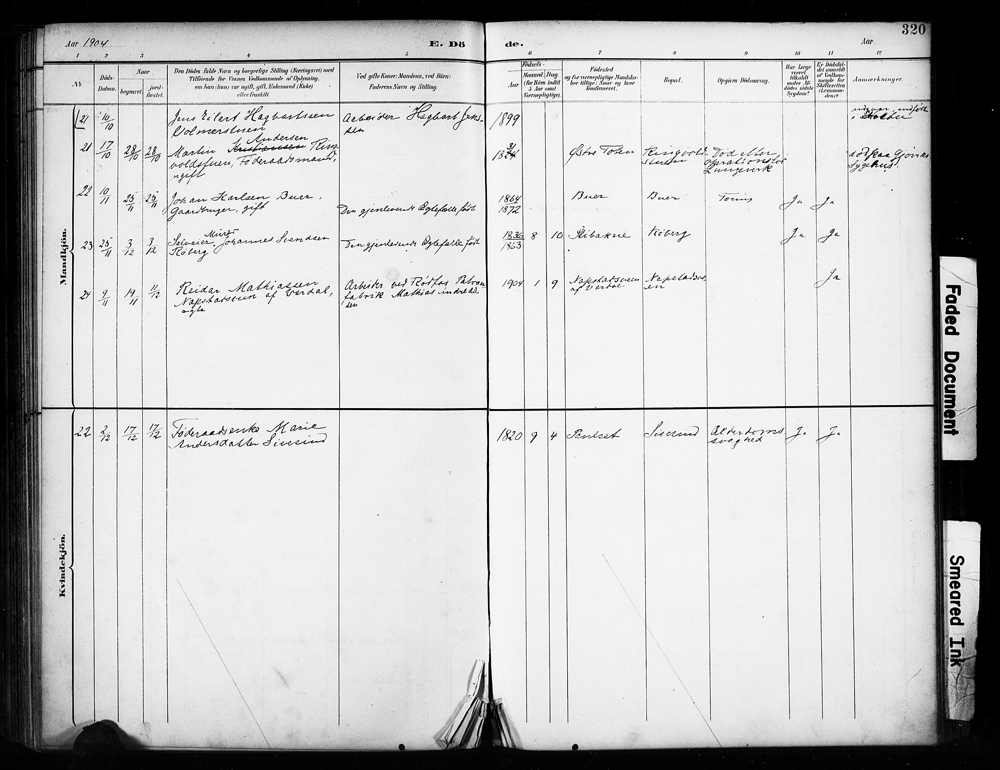 Vestre Toten prestekontor, AV/SAH-PREST-108/H/Ha/Haa/L0011: Parish register (official) no. 11, 1895-1906, p. 320