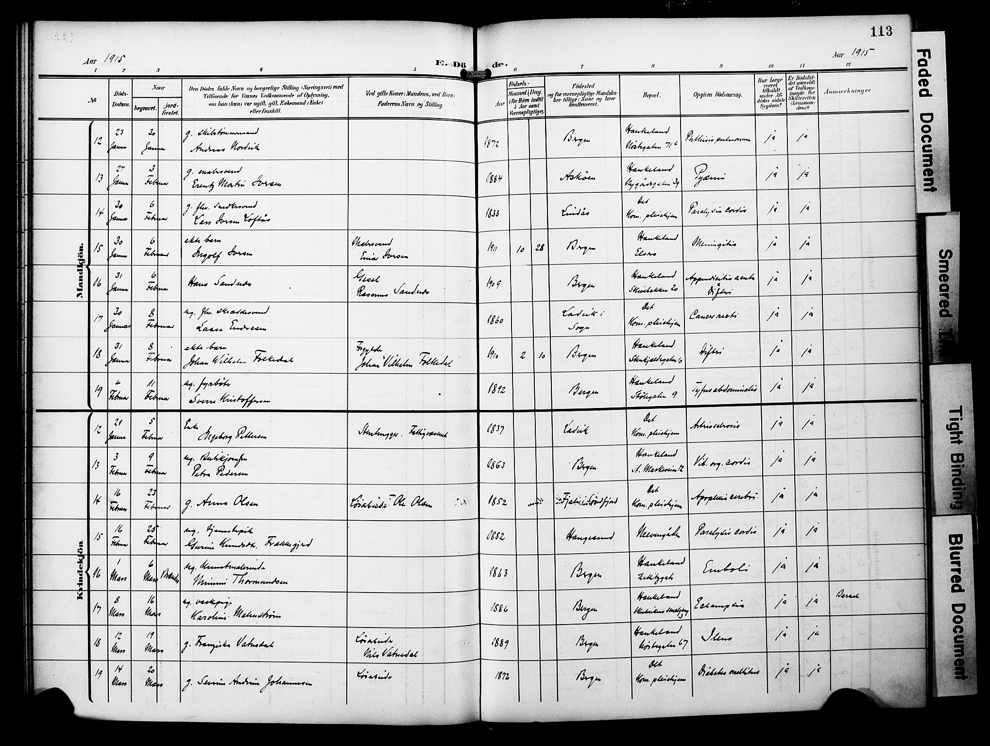 Bergen kommunale pleiehjem - stiftelsespresten, AV/SAB-A-100281: Parish register (official) no. A 6, 1908-1920, p. 113