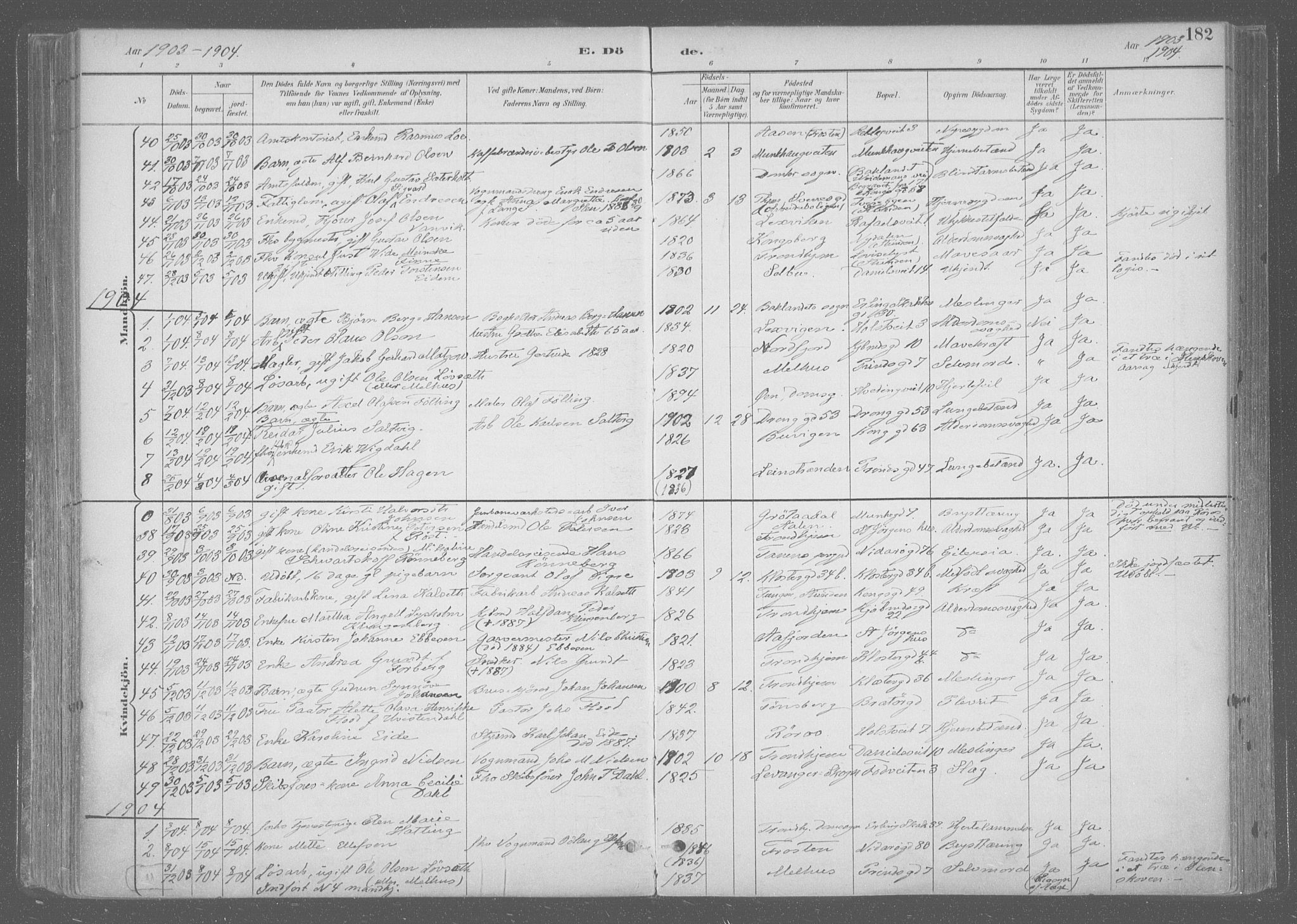 Ministerialprotokoller, klokkerbøker og fødselsregistre - Sør-Trøndelag, SAT/A-1456/601/L0064: Parish register (official) no. 601A31, 1891-1911, p. 182