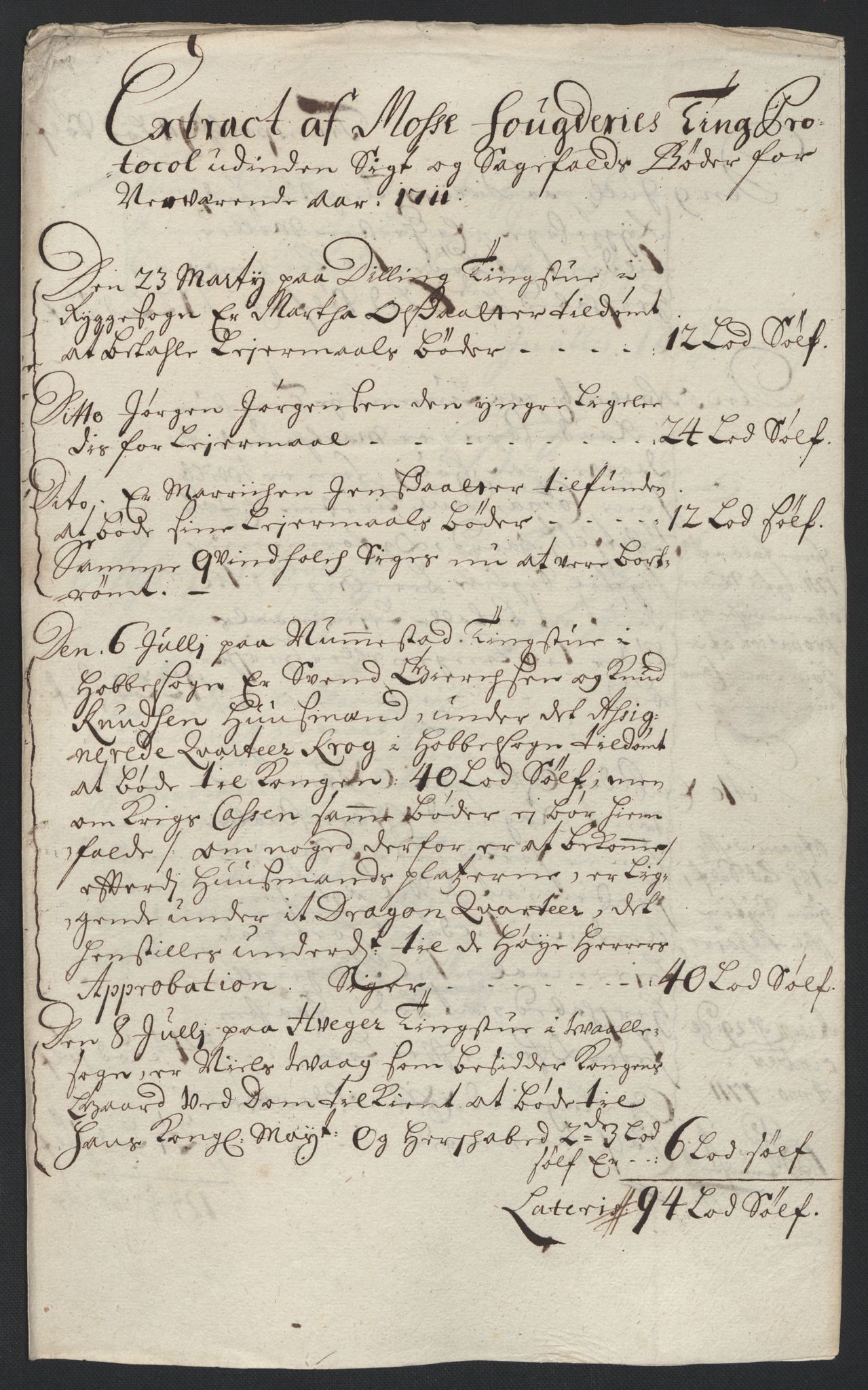 Rentekammeret inntil 1814, Reviderte regnskaper, Fogderegnskap, RA/EA-4092/R04/L0136: Fogderegnskap Moss, Onsøy, Tune, Veme og Åbygge, 1711, p. 40